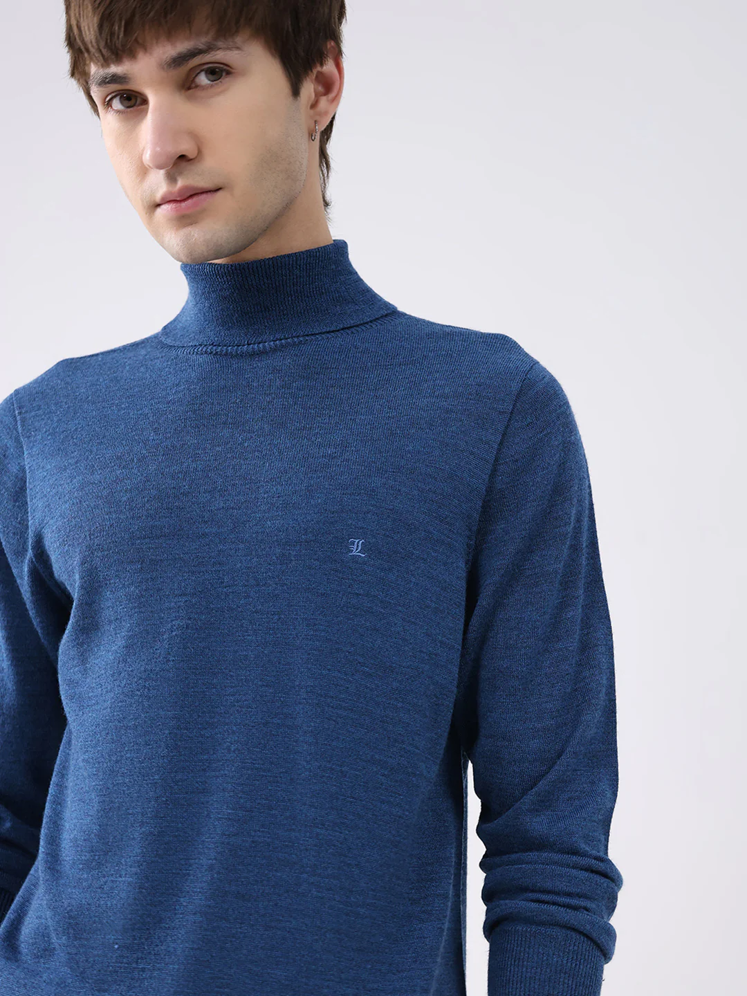 Luxuria Men Blue Solid High Neck Full Sleeve Pullover - Image 6
