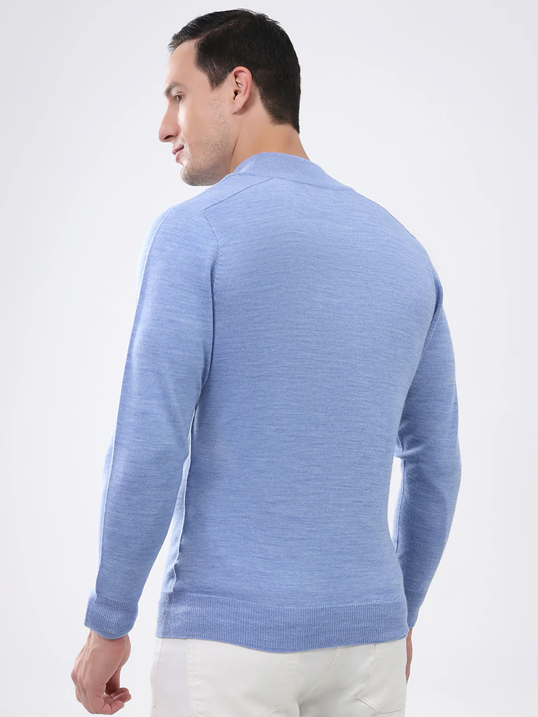 Luxuria Men Blue Solid Mock Neck Full Sleeve Pullover - Image 5