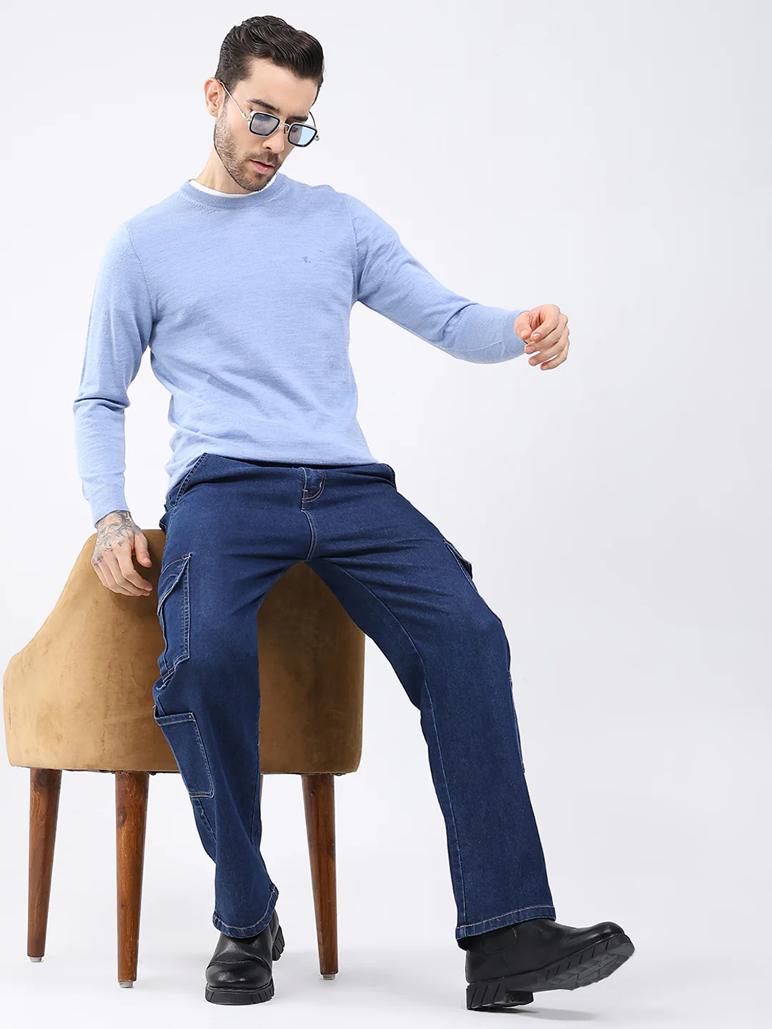 Luxuria Men Blue Solid Round Neck Full Sleeve Pullover - Image 2