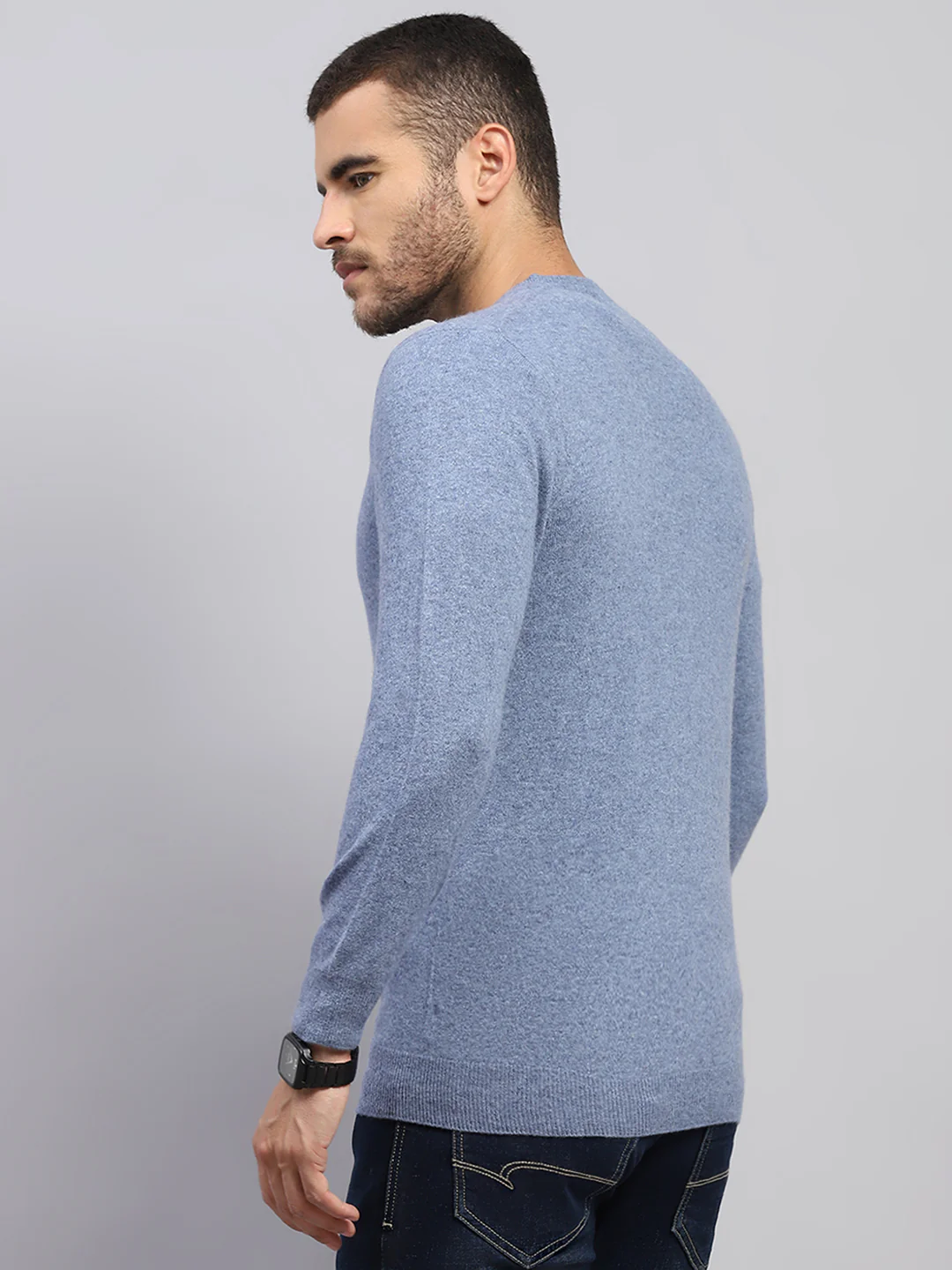 Luxuria Men Blue Solid V Neck Full Sleeve Pullover - Image 5