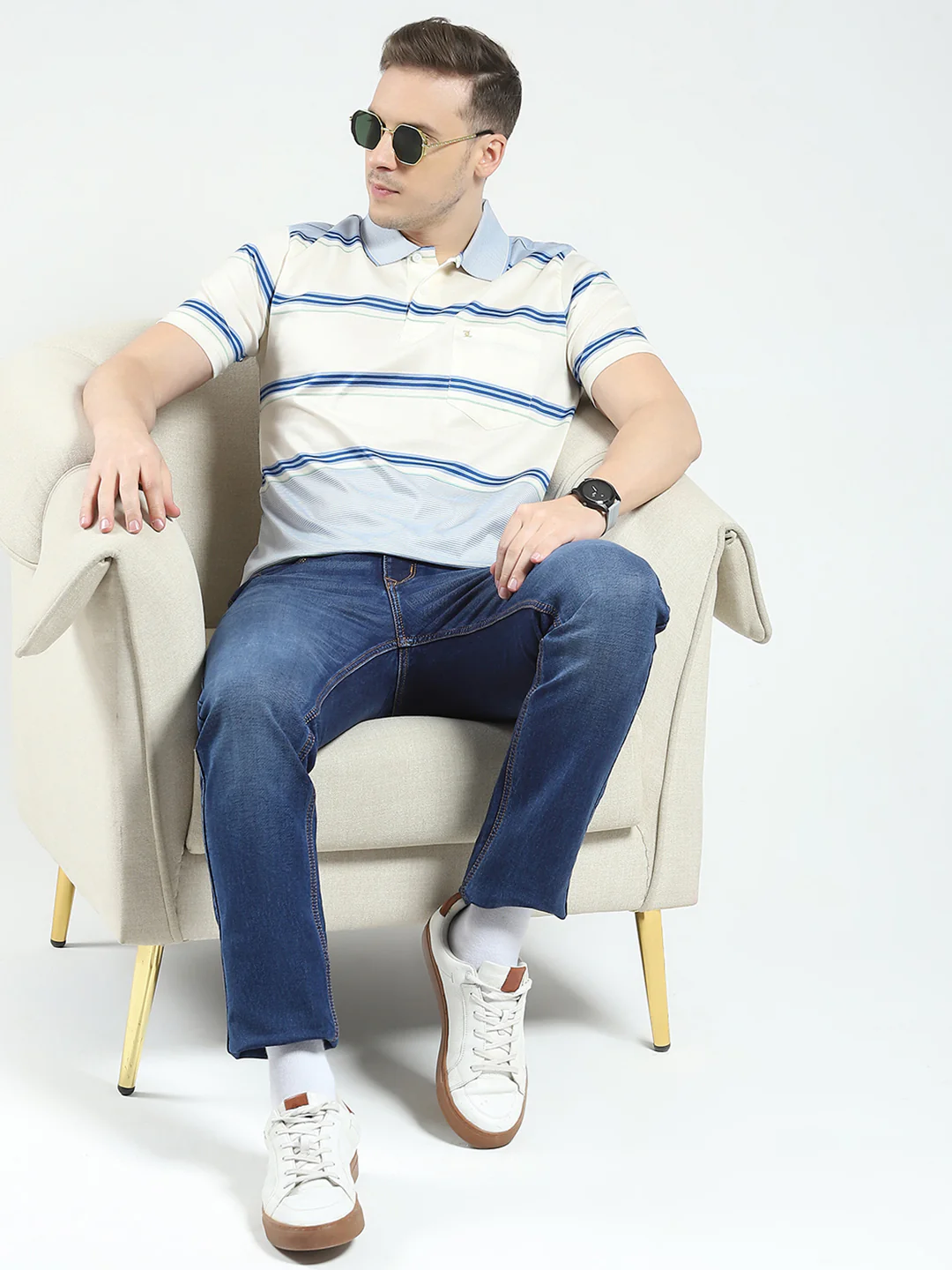 Luxuria Men Blue Stripe Collar Half Sleeve T-Shirt - Image 2
