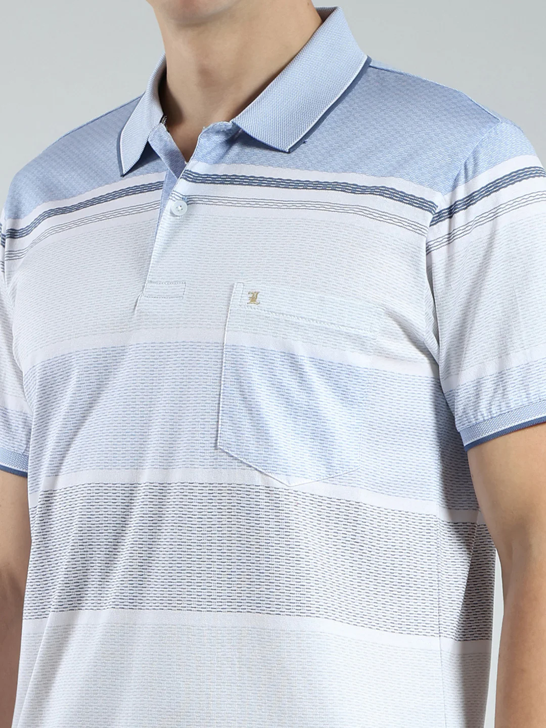 Luxuria Men Blue Stripe Collar Half Sleeve T-Shirt - Image 7