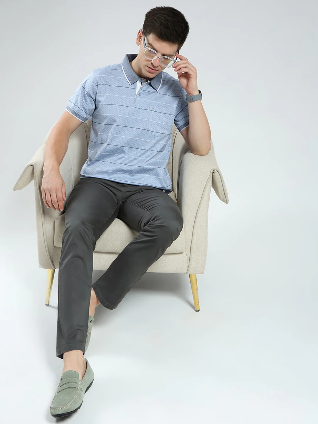 Luxuria Men Blue Stripe Collar Half Sleeve T-Shirt - Image 2