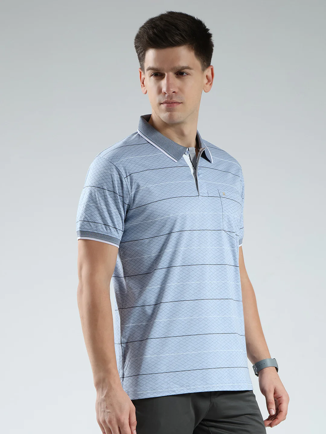 Luxuria Men Blue Stripe Collar Half Sleeve T-Shirt - Image 4