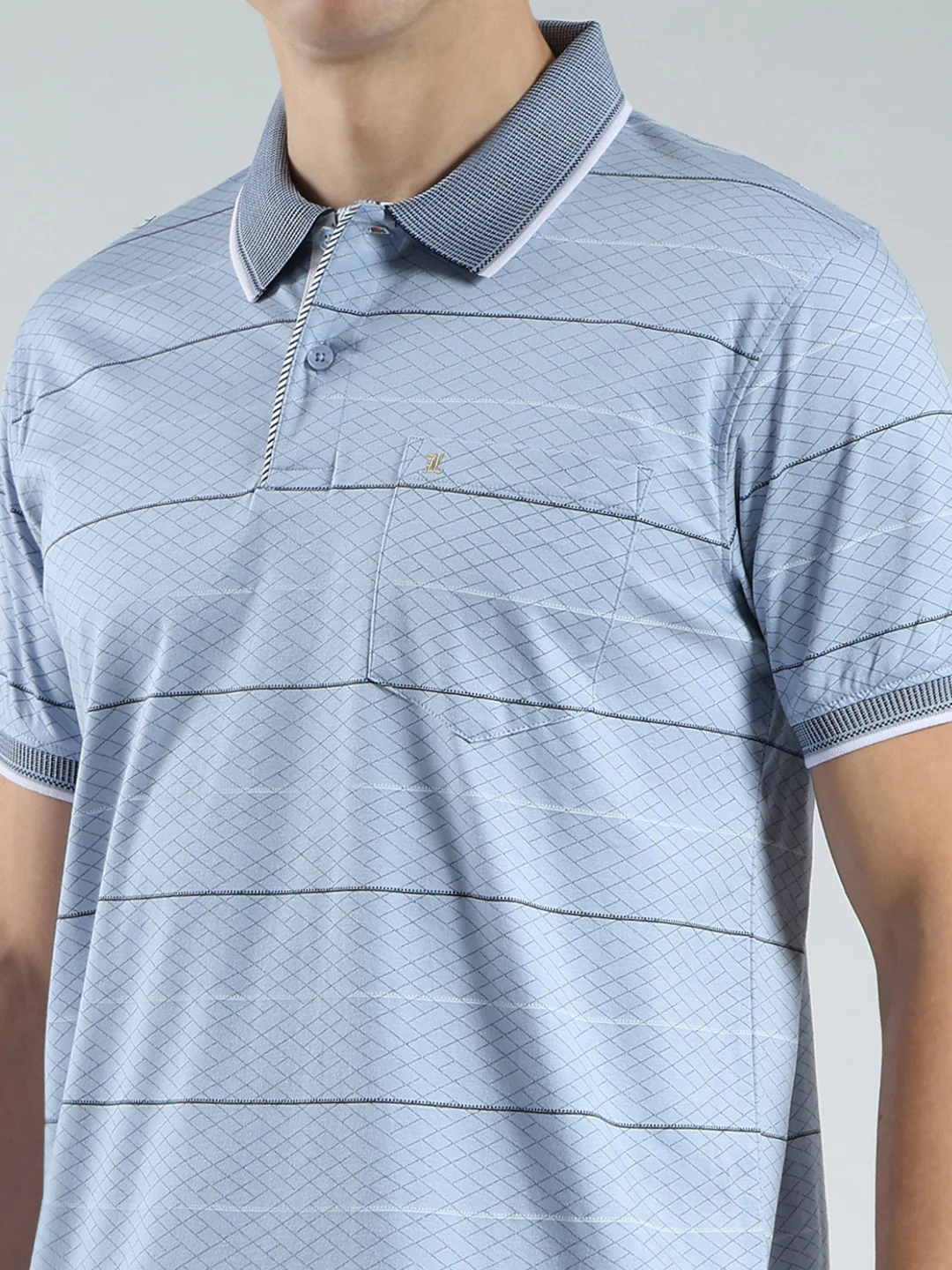 Luxuria Men Blue Stripe Collar Half Sleeve T-Shirt - Image 7