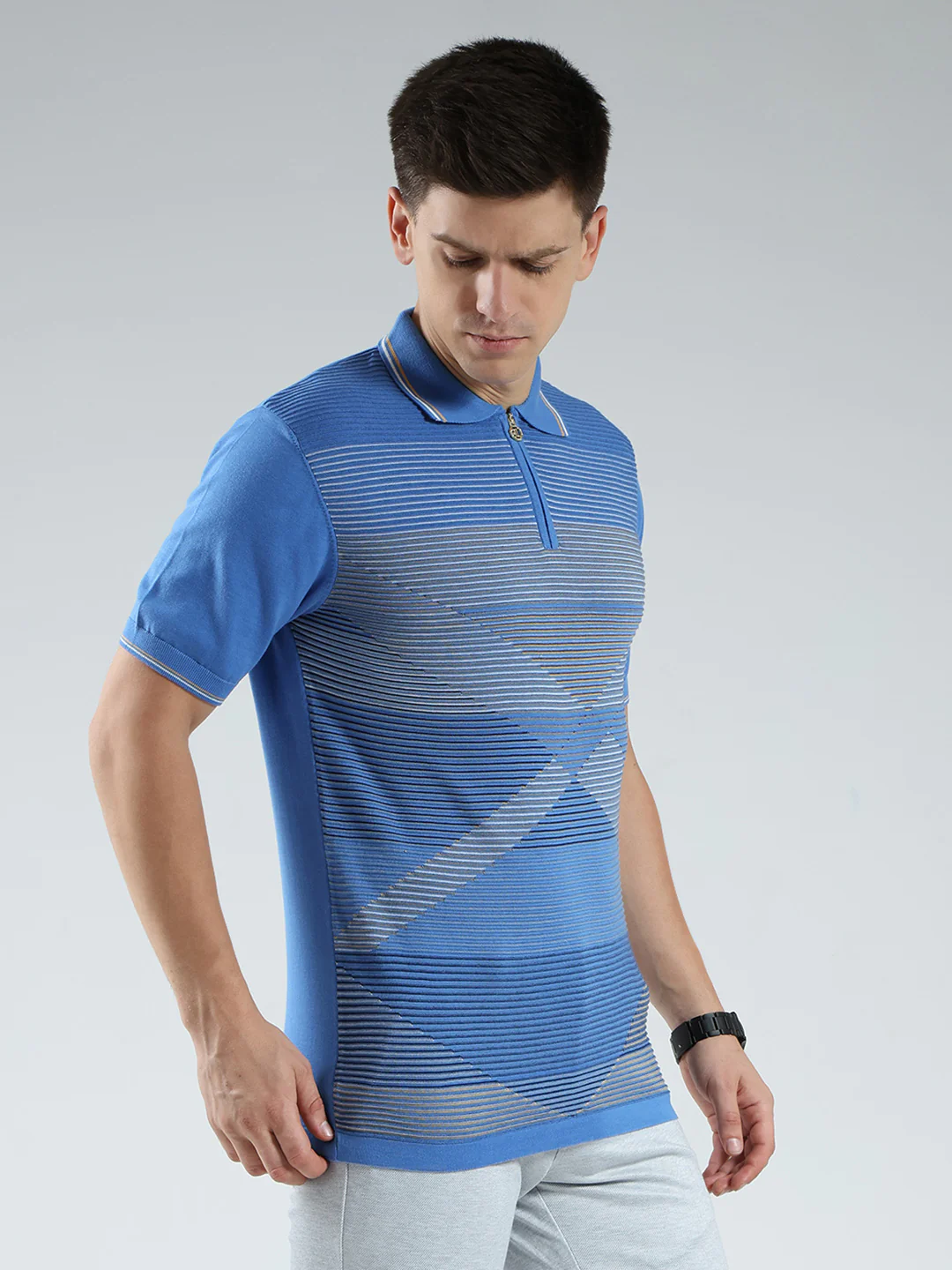 Luxuria Men Blue Stripe Collar Half Sleeve T-Shirt - Image 4