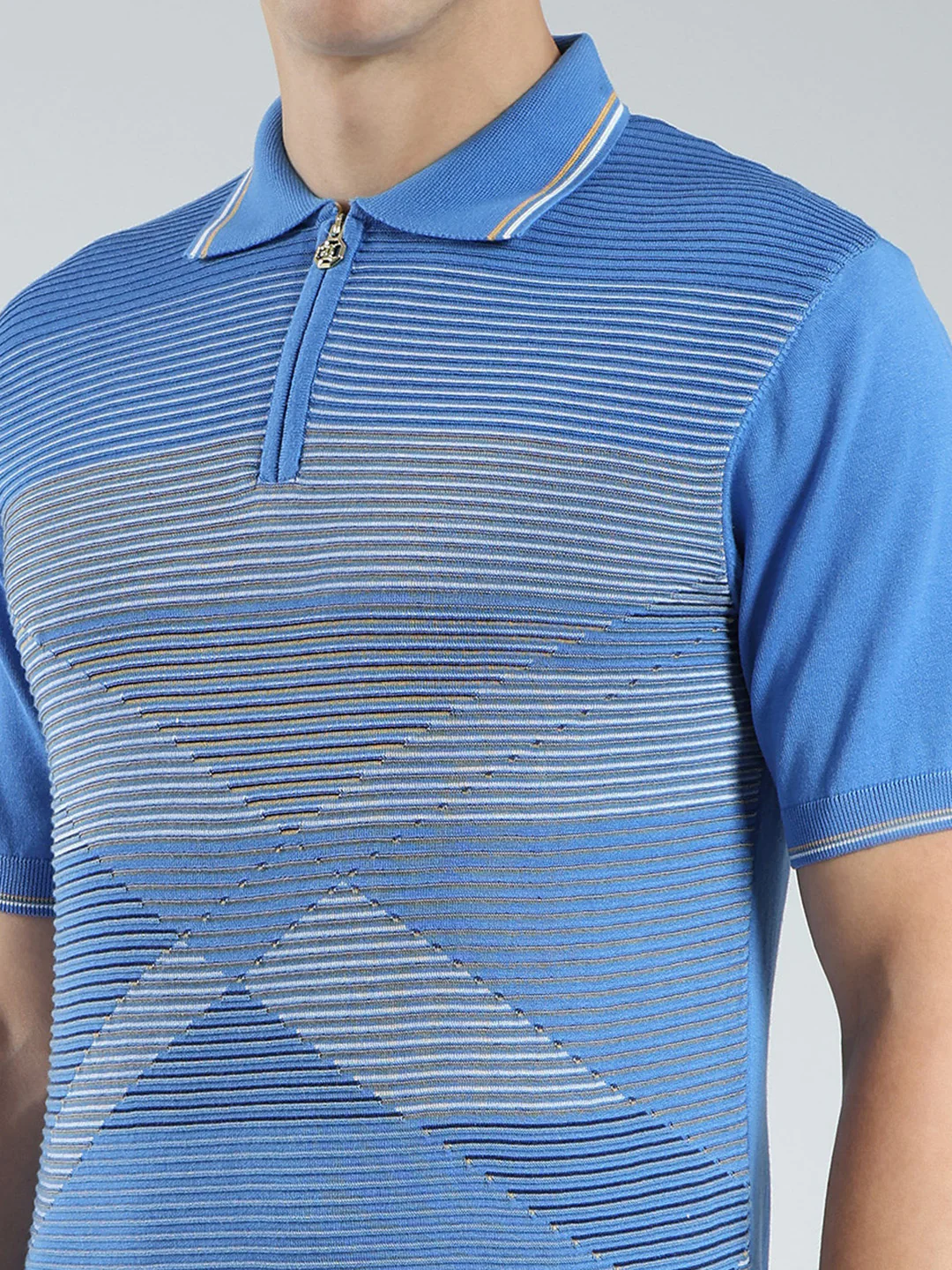 Luxuria Men Blue Stripe Collar Half Sleeve T-Shirt - Image 7