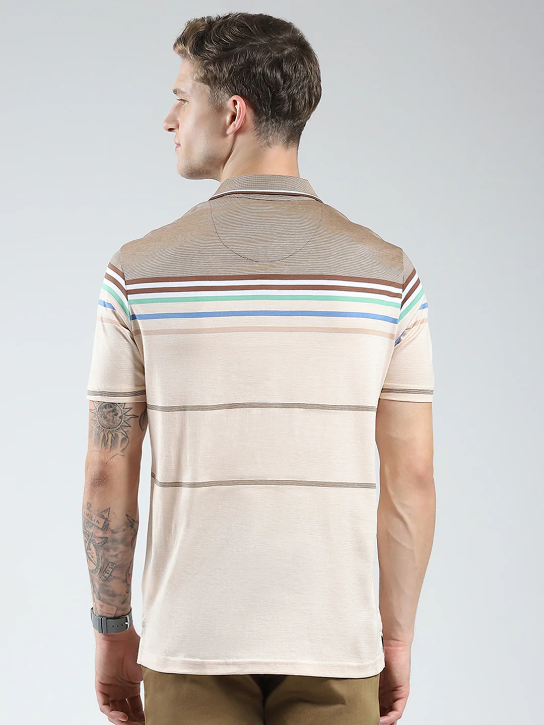 Luxuria Men Brown Stripe Collar Half Sleeve T-Shirt - Image 5
