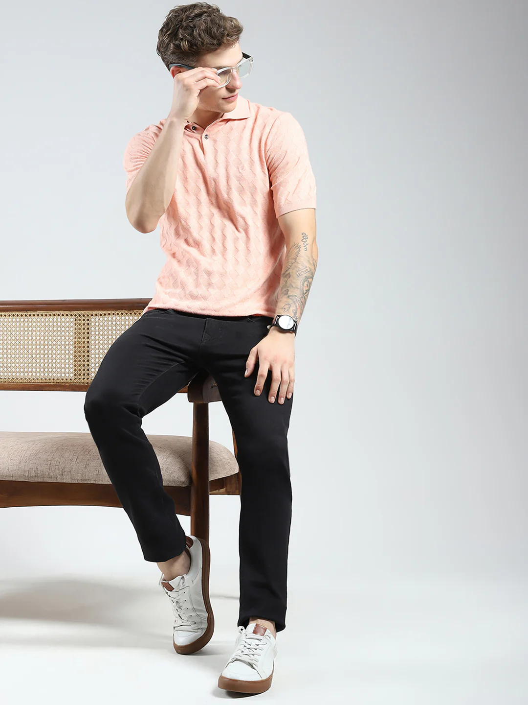 Luxuria Men Coral Self Design Collar Half Sleeve T-Shirt - Image 2