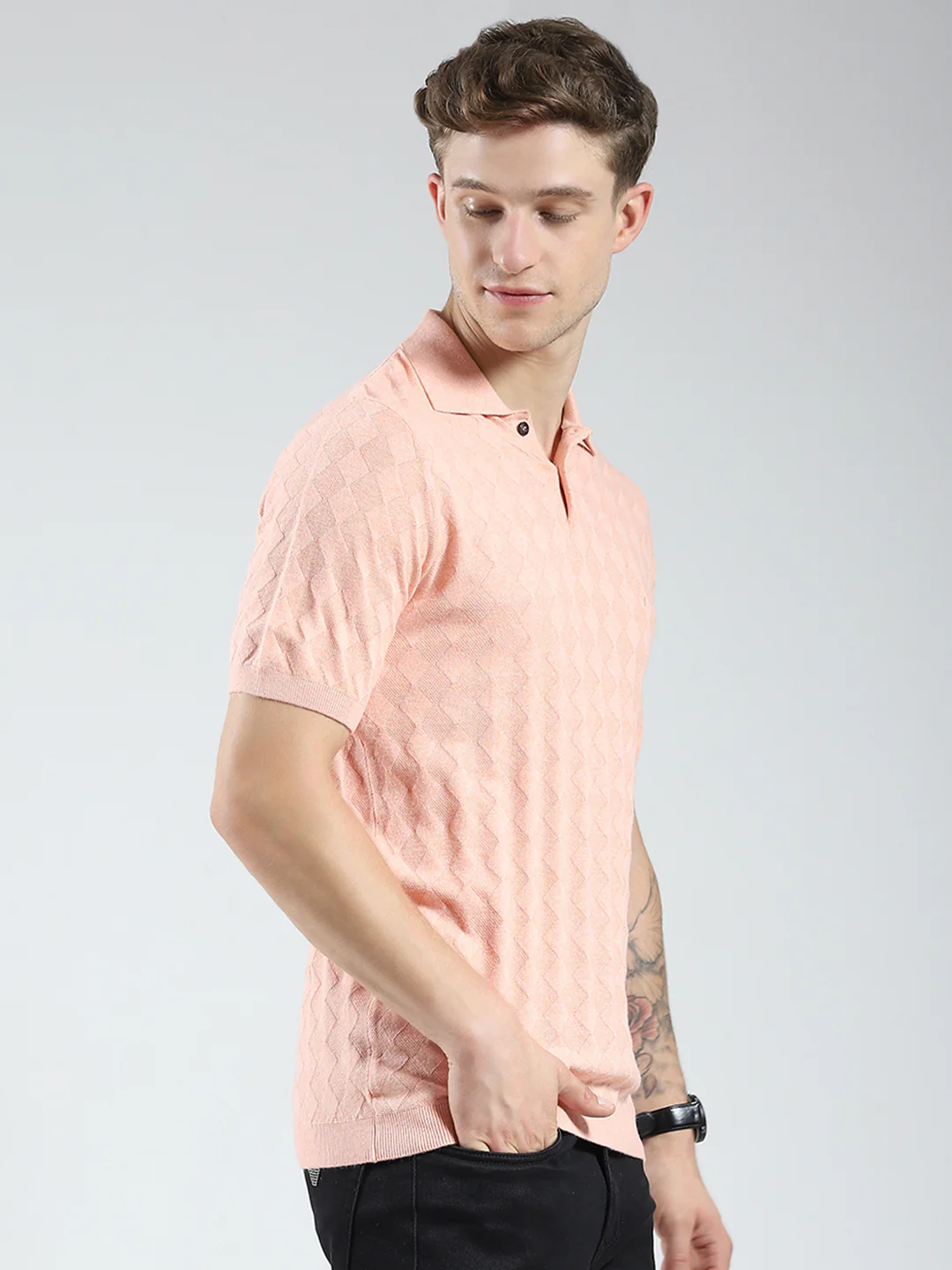 Luxuria Men Coral Self Design Collar Half Sleeve T-Shirt - Image 4