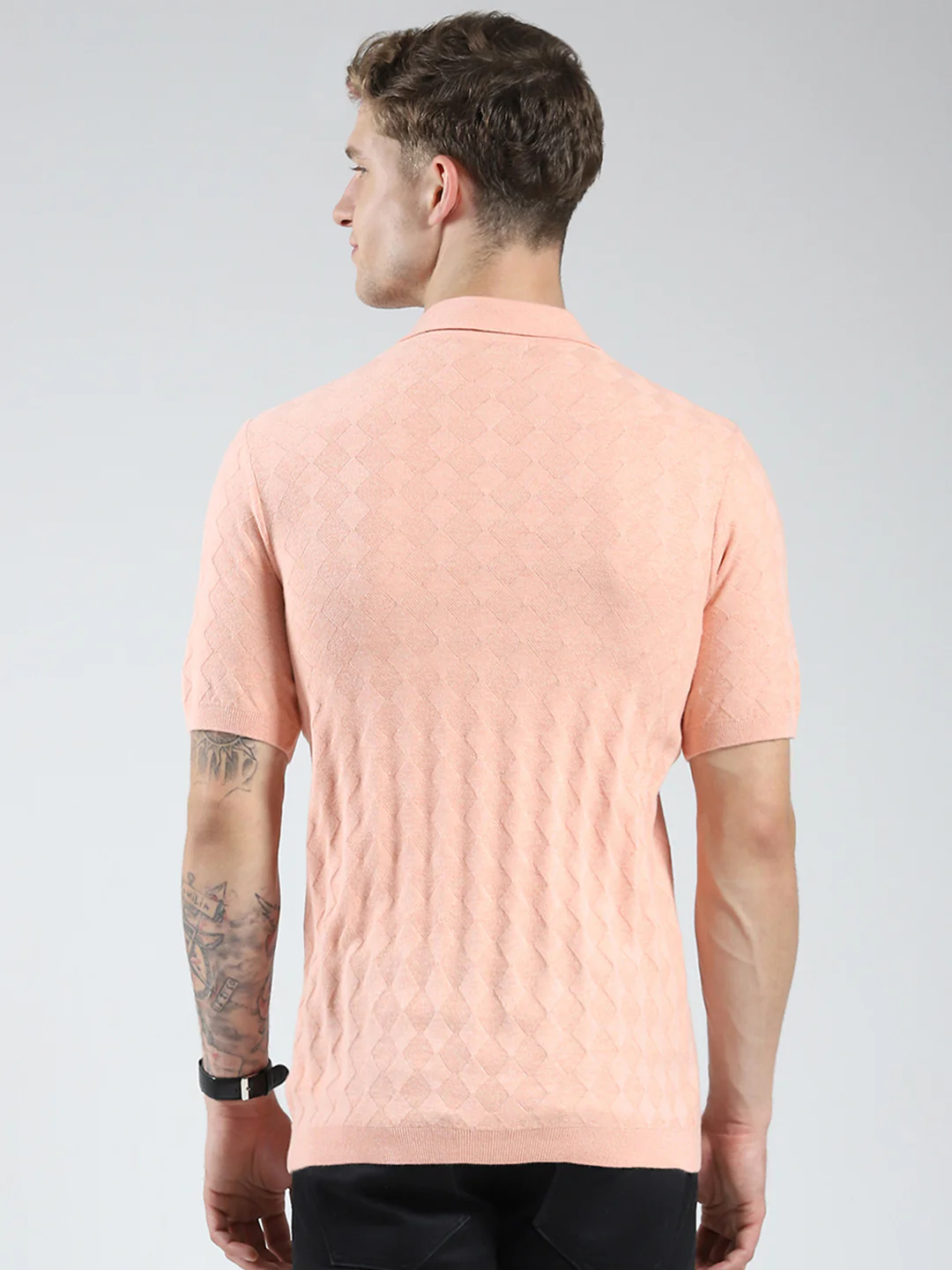 Luxuria Men Coral Self Design Collar Half Sleeve T-Shirt - Image 5