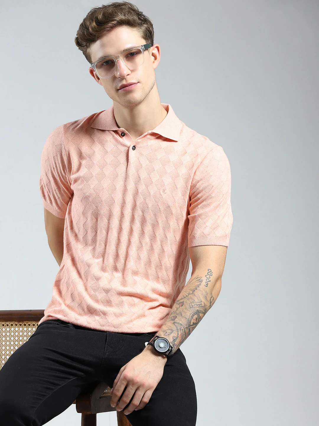 Luxuria Men Coral Self Design Collar Half Sleeve T-Shirt - Image 6
