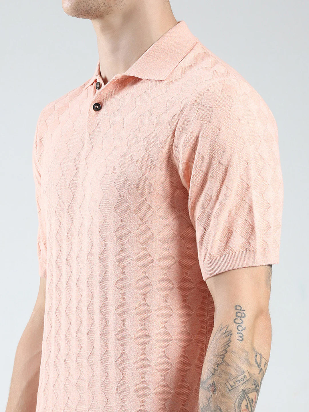 Luxuria Men Coral Self Design Collar Half Sleeve T-Shirt - Image 7