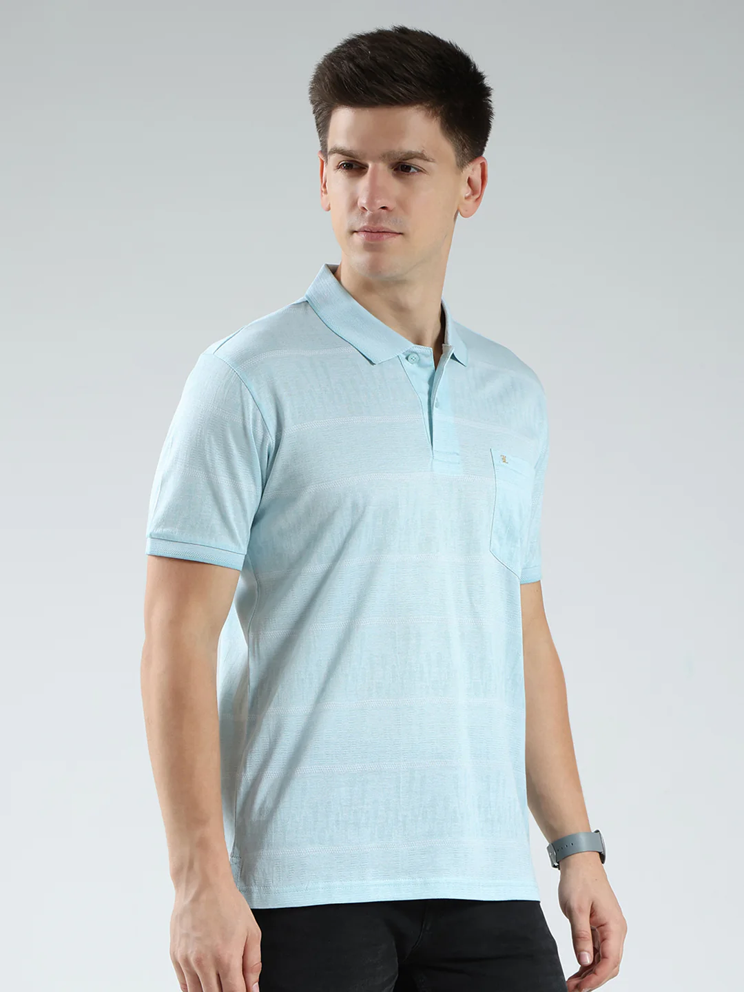 Luxuria Men Green Stripe Collar Half Sleeve T-Shirt - Image 4