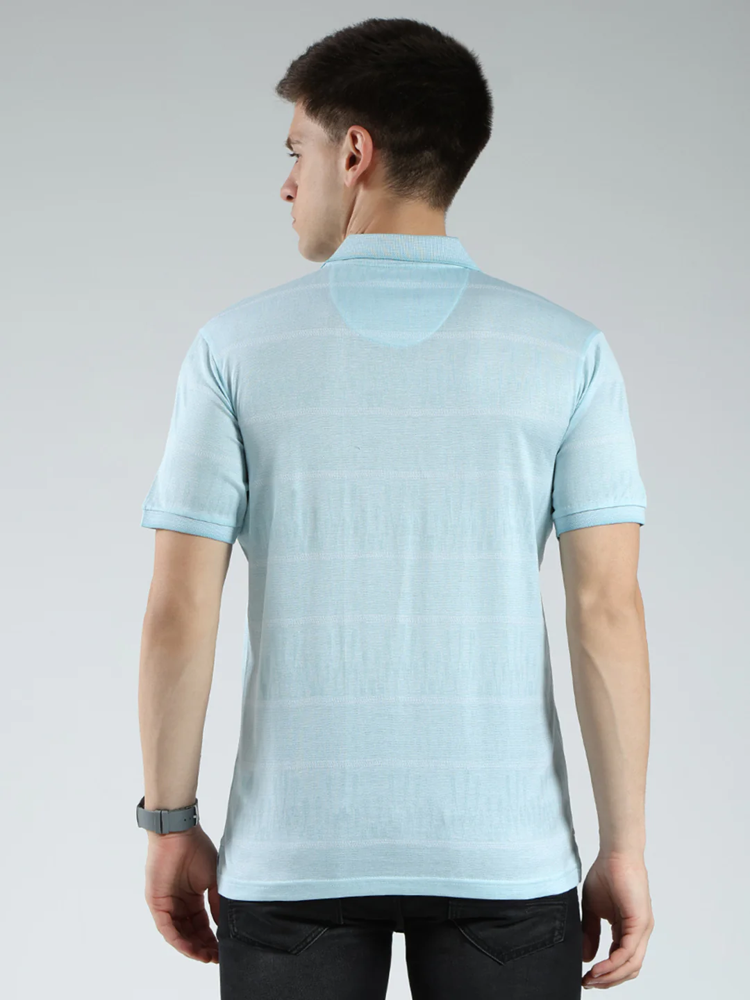 Luxuria Men Green Stripe Collar Half Sleeve T-Shirt - Image 5