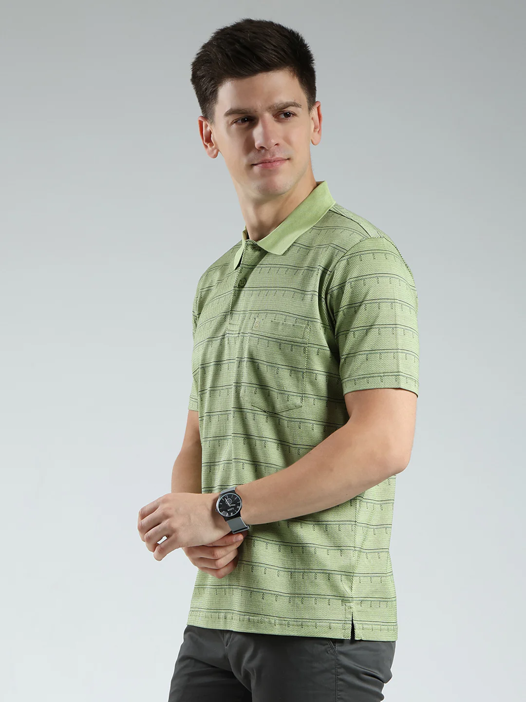 Luxuria Men Green Stripe Collar Half Sleeve T-Shirt - Image 3