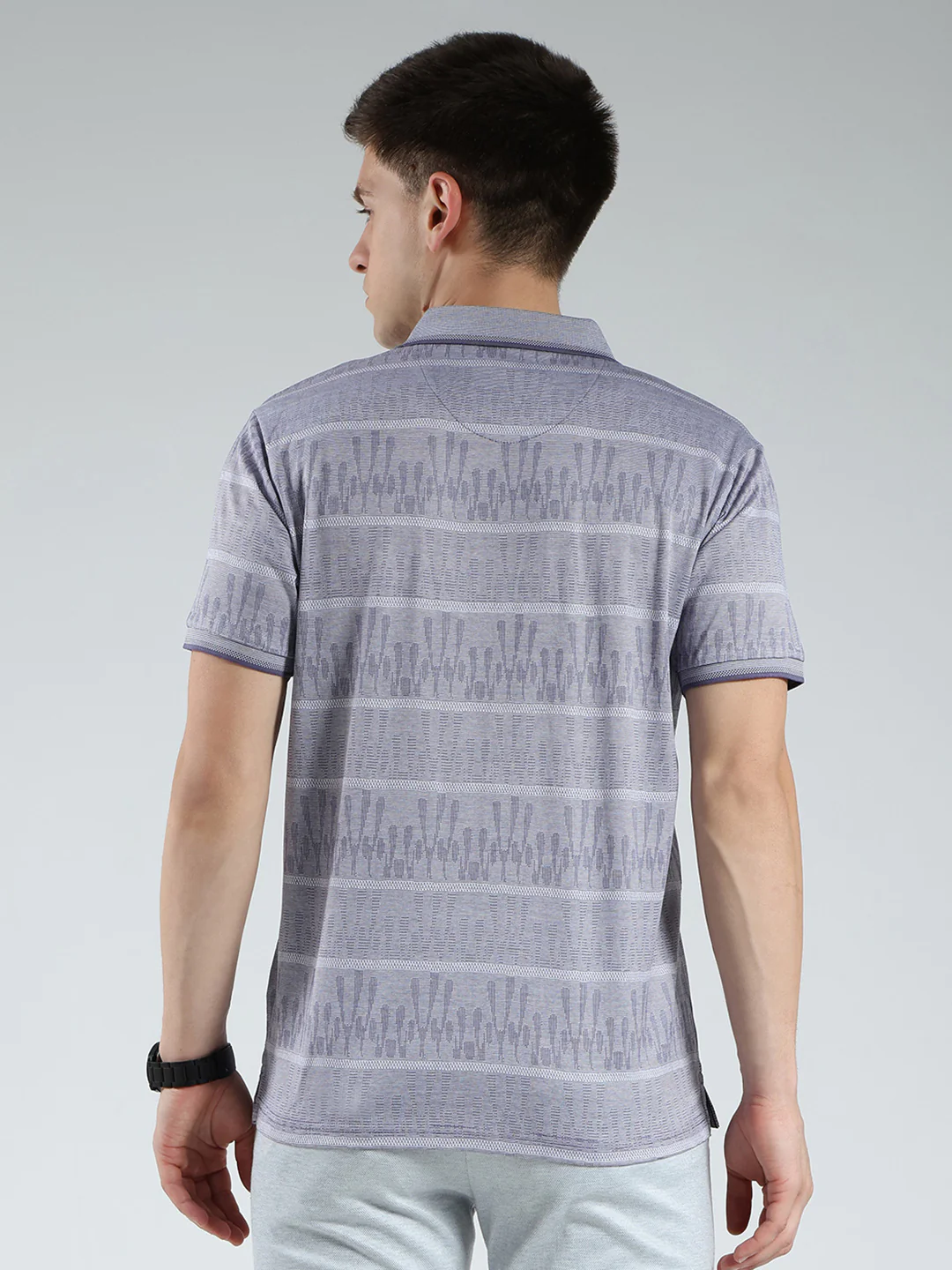 Luxuria Men Grey Stripe Collar Half Sleeve T-Shirt - Image 5