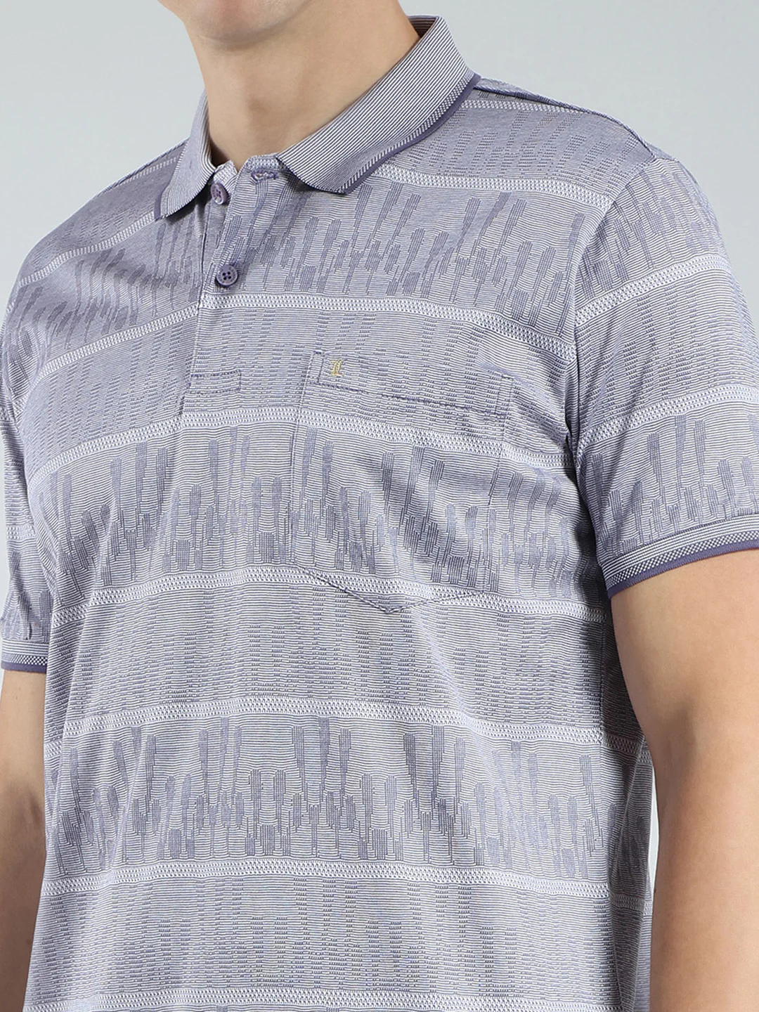 Luxuria Men Grey Stripe Collar Half Sleeve T-Shirt - Image 6