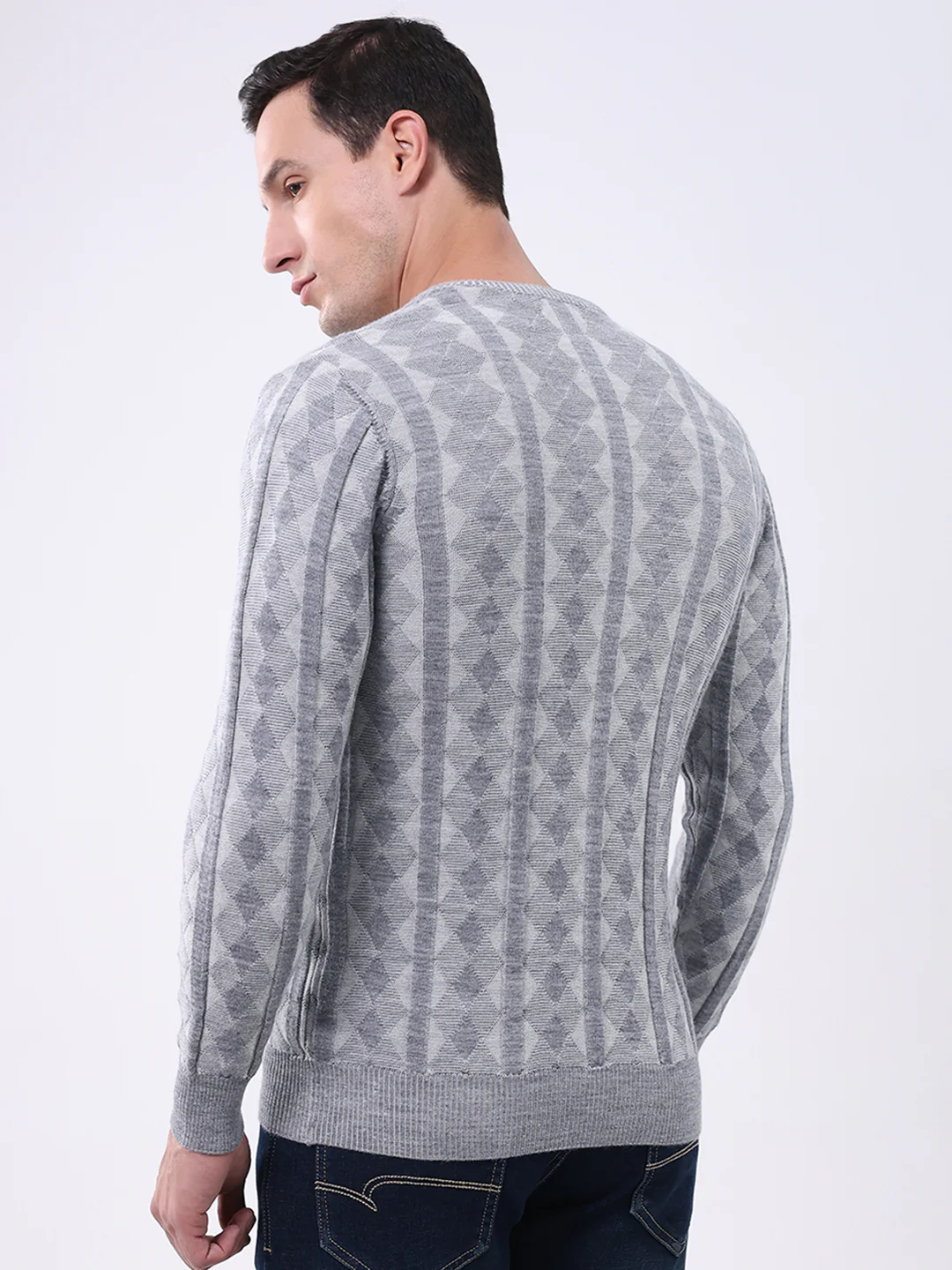 Luxuria Men Grey Stripe V Neck Full Sleeve Pullover - Image 5