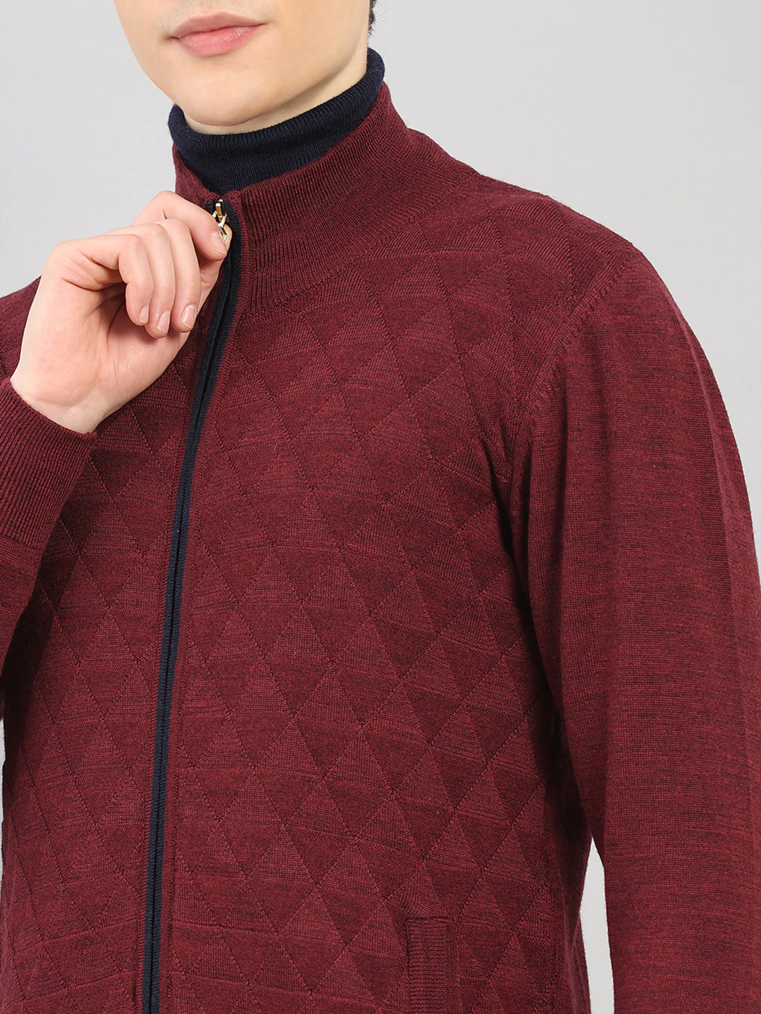Luxuria Men Maroon Self Design Round Neck Full Sleeve Pullover - Image 7