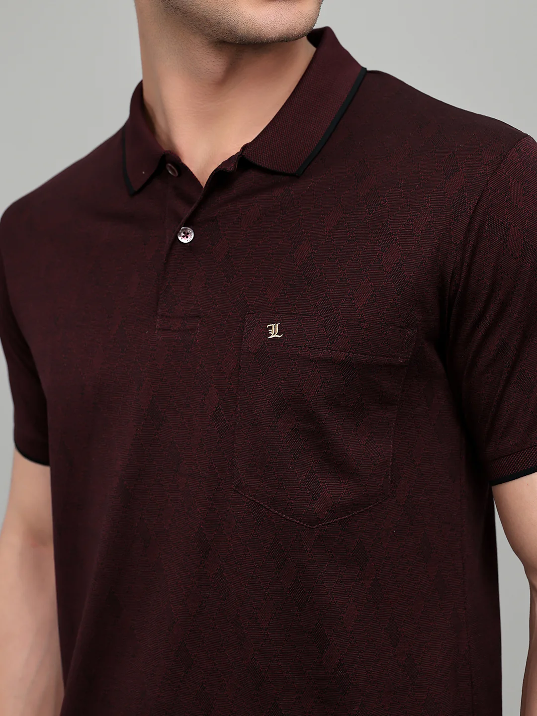 Luxuria Men Maroon Solid Collar Half Sleeve T-Shirt - Image 5