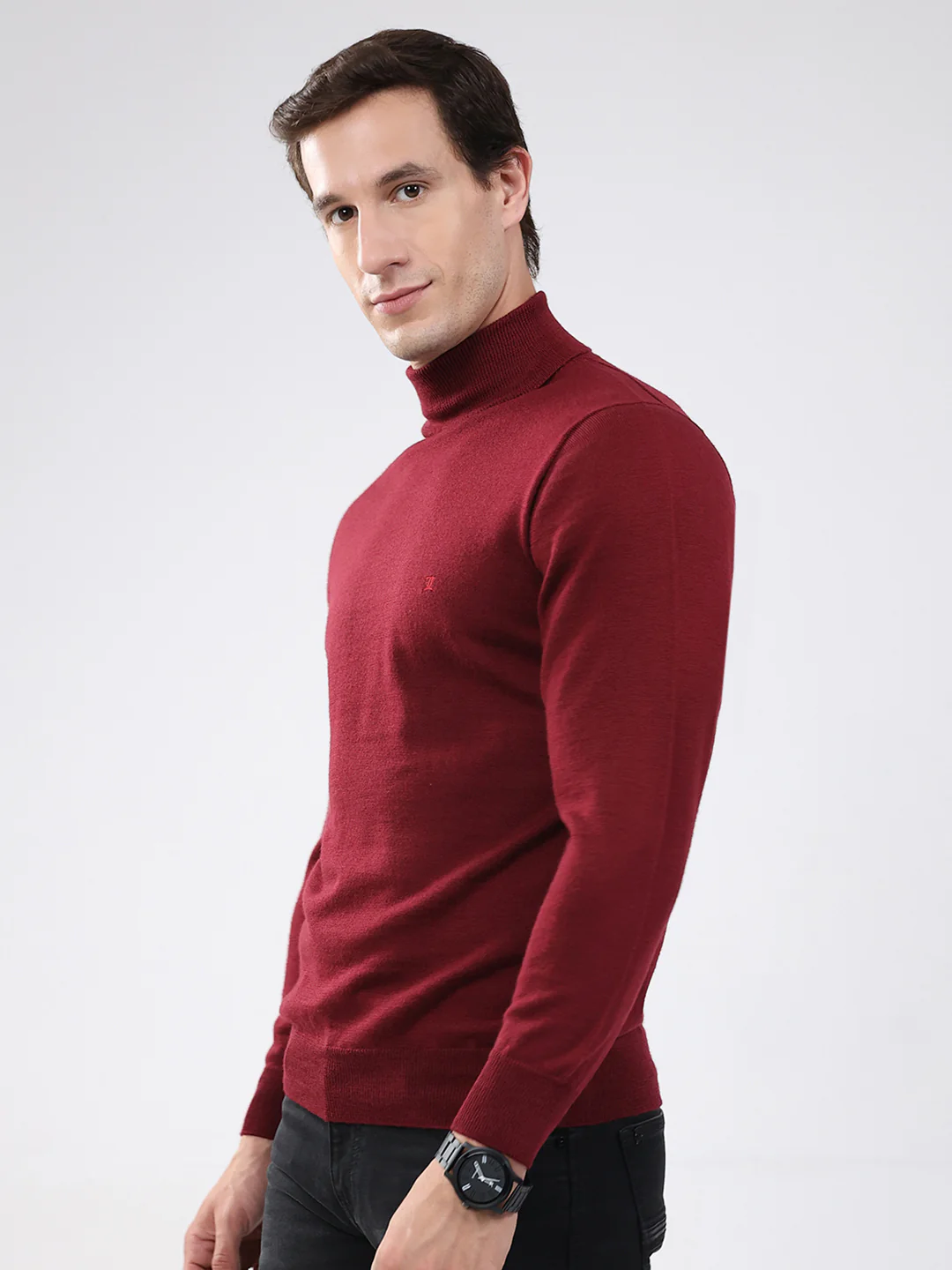 Luxuria Men Maroon Solid High Neck Full Sleeve Pullover - Image 3
