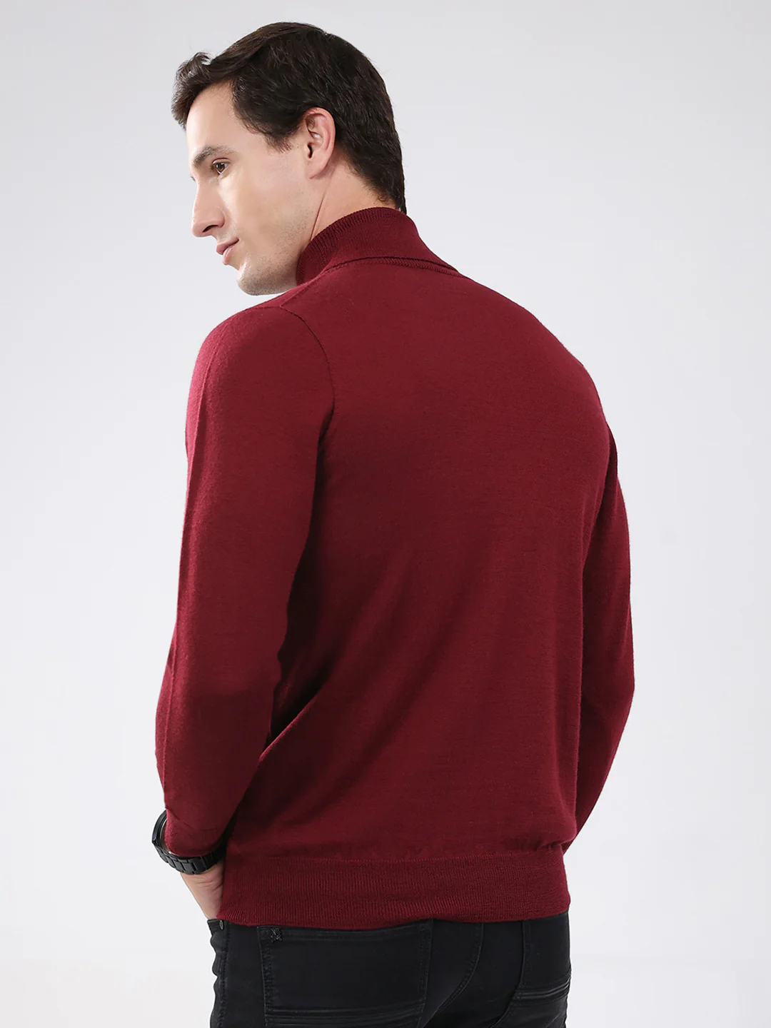 Luxuria Men Maroon Solid High Neck Full Sleeve Pullover - Image 5