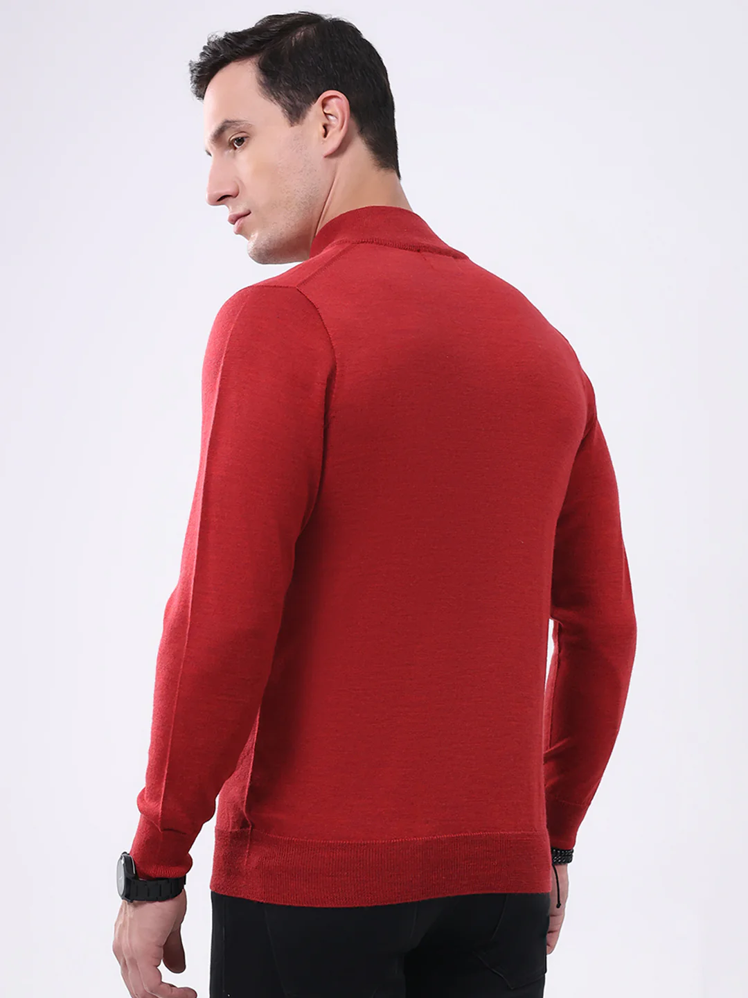Luxuria Men Maroon Solid Mock Neck Full Sleeve Pullover - Image 5