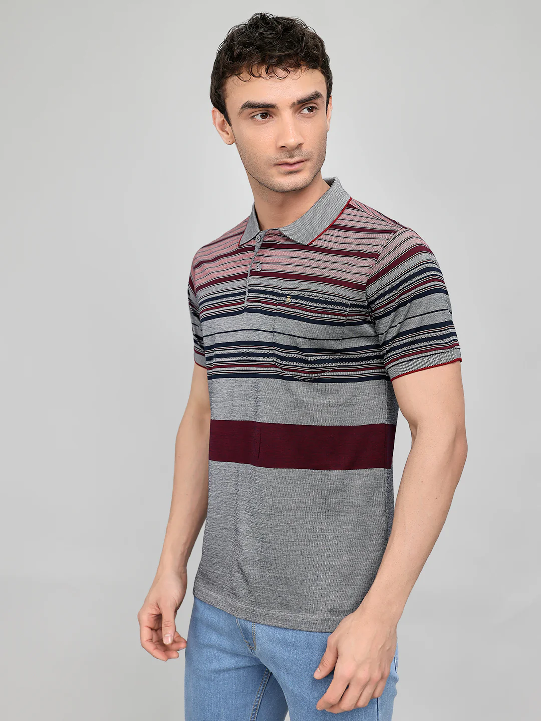 Luxuria Men Maroon Stripe Collar Half Sleeve T-Shirt - Image 2