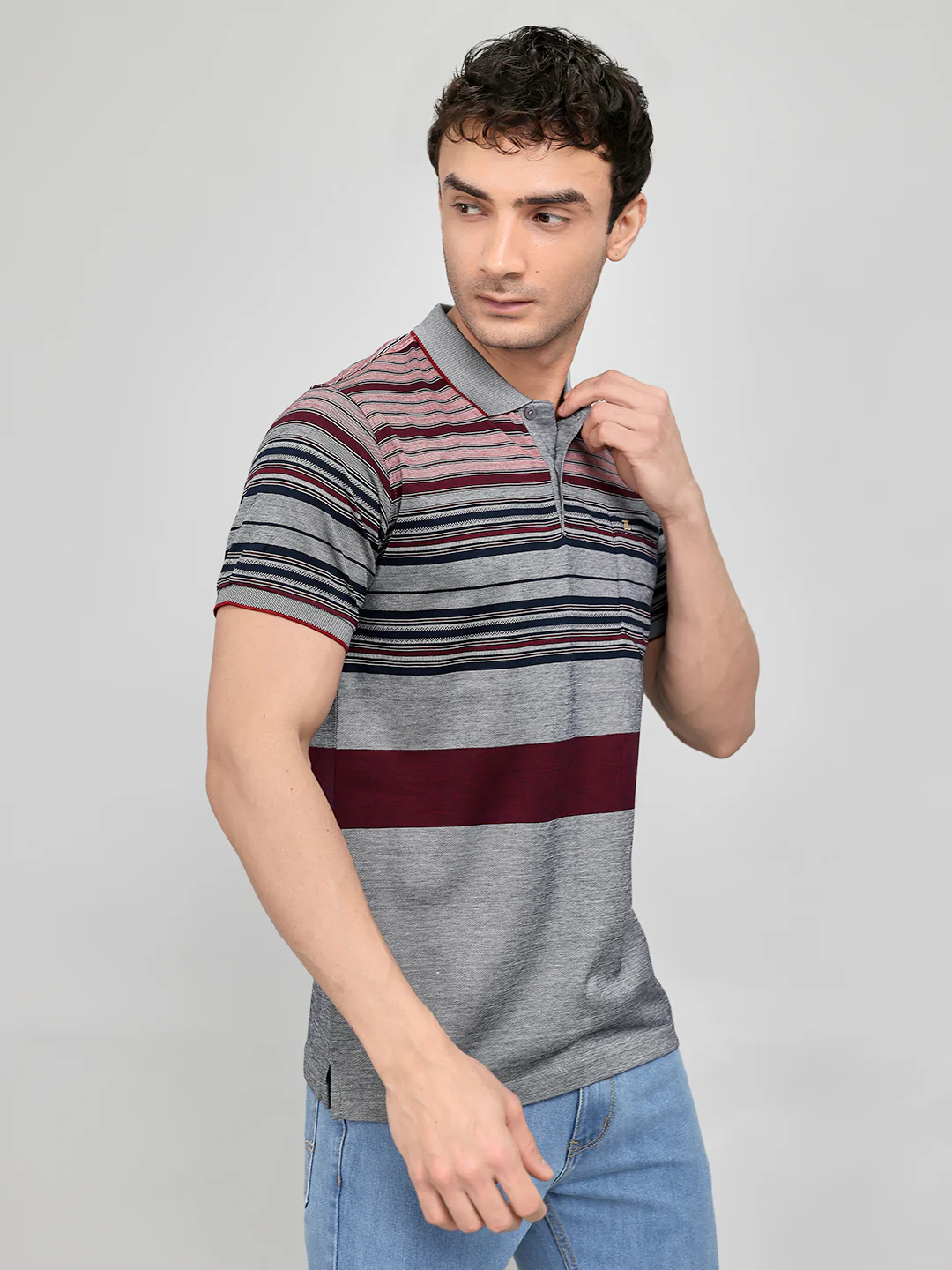 Luxuria Men Maroon Stripe Collar Half Sleeve T-Shirt - Image 3