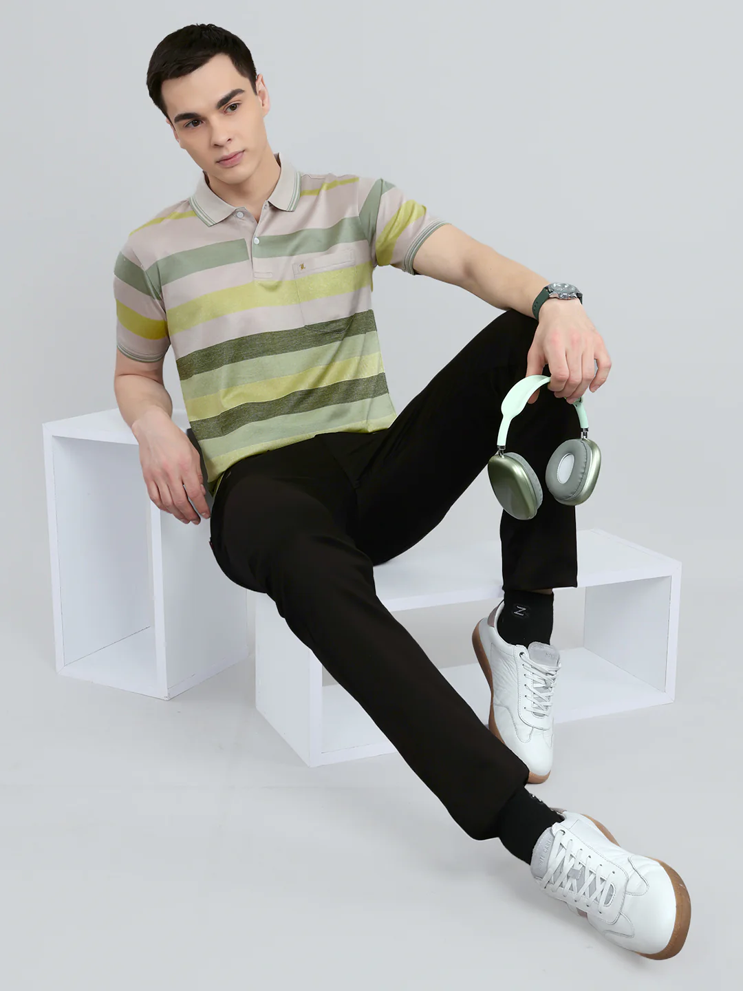 Luxuria Men Multicolor Stripe Collar Half Sleeve T-Shirt - Image 6