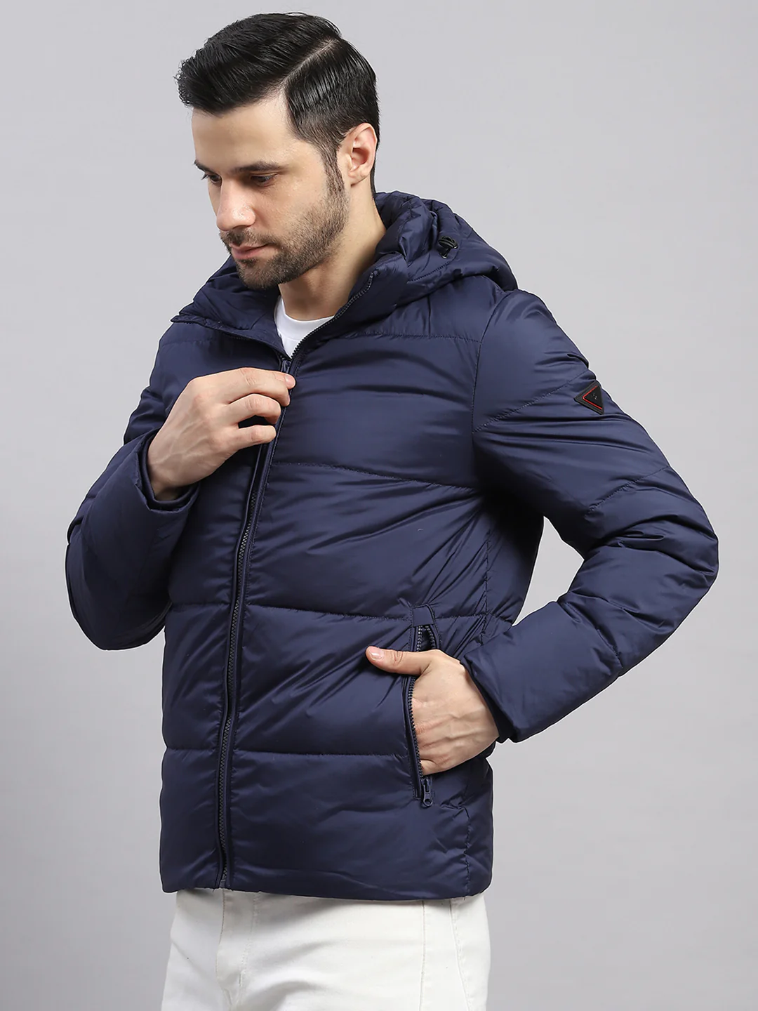 Luxuria Men Navy Blue Compressible Duck Down Hooded Jacket - Image 3