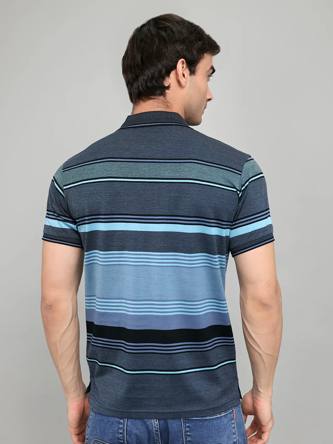Luxuria Men Navy Blue Printed Collar Half Sleeve T-Shirt - Image 4