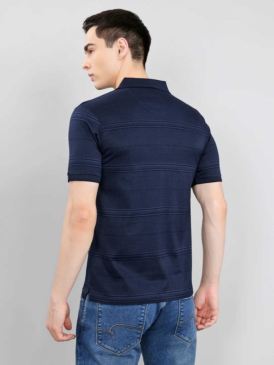 Luxuria Men Navy Blue Printed Collar Half Sleeve T-Shirt - Image 4