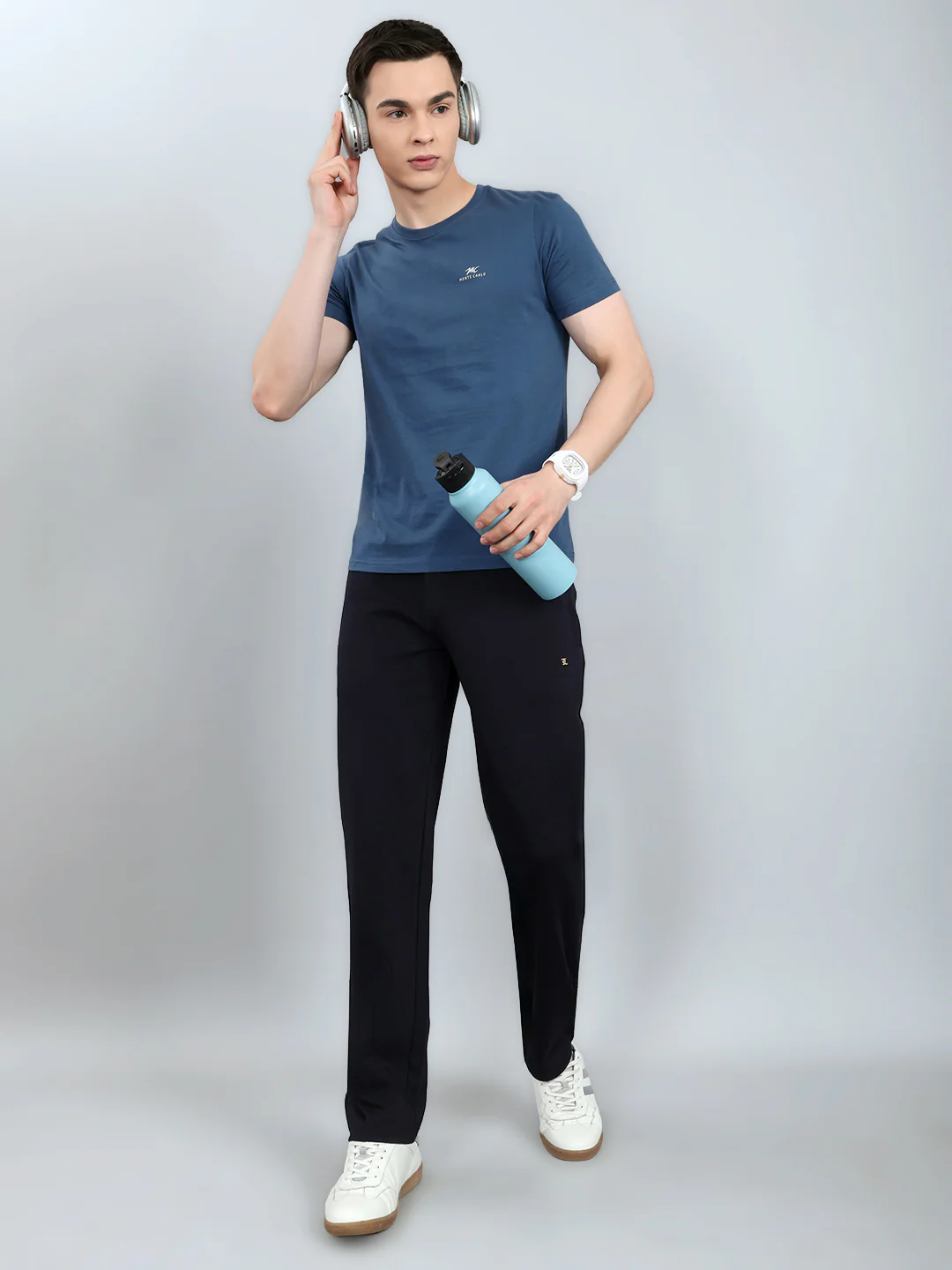 Luxuria Men Navy Blue Solid Regular Fit Lower - Image 6