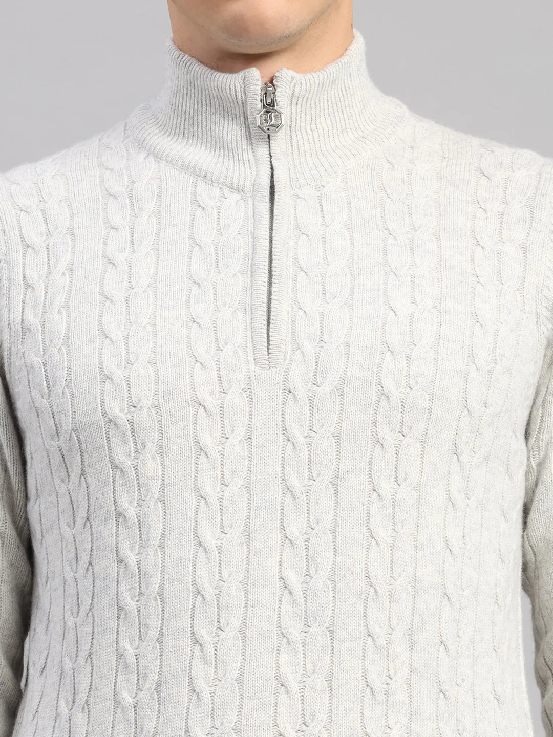 Luxuria Men Off White Self Design Round Neck Full Sleeve Pullover - Image 6