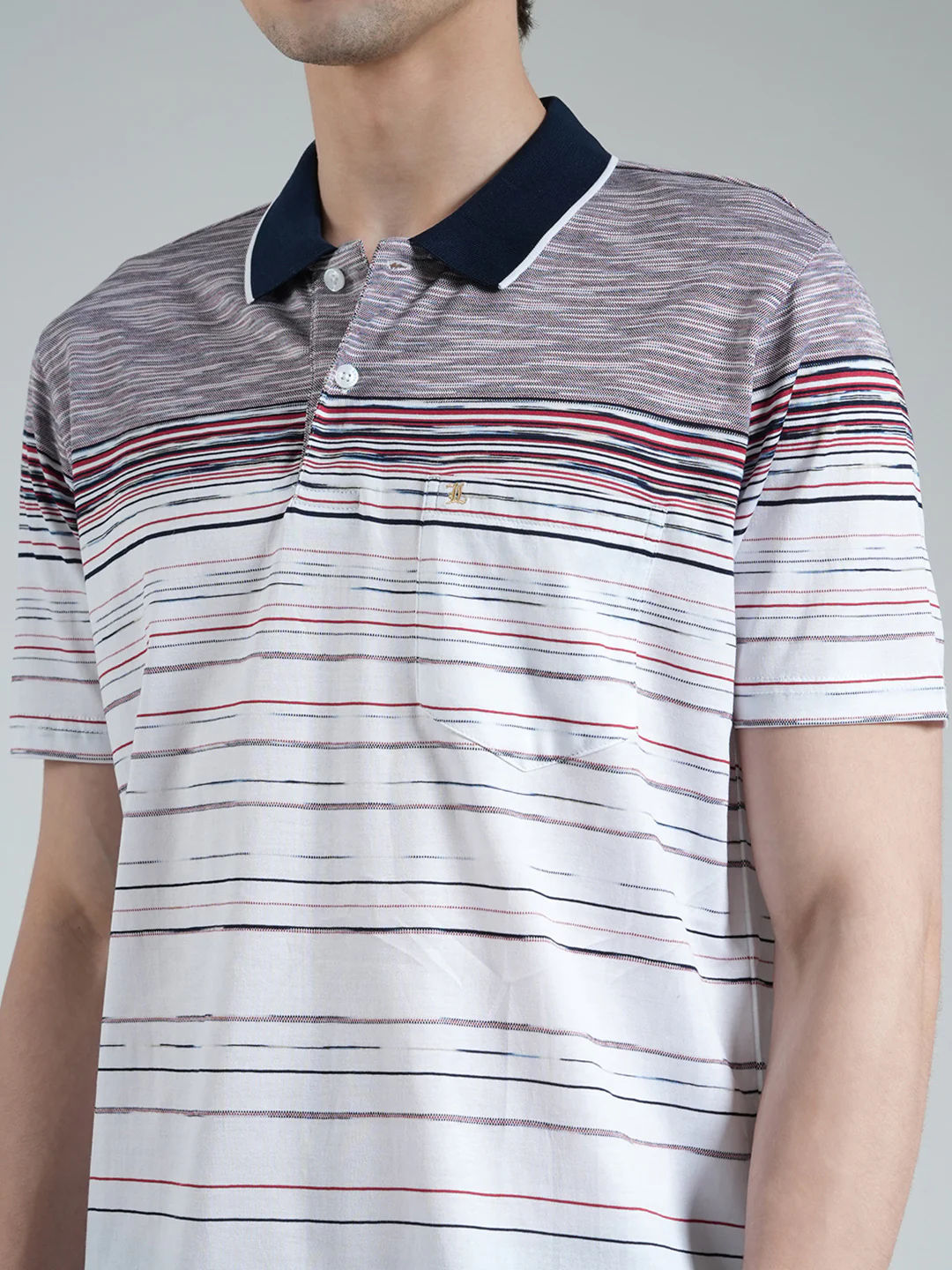 Luxuria Men Off White Stripe Collar Half Sleeve T-Shirt - Image 7
