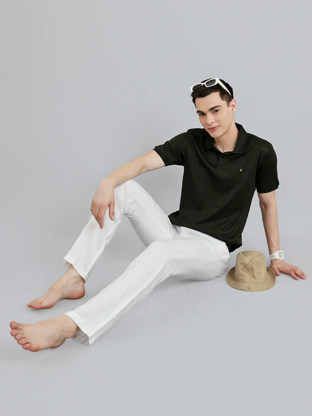 Luxuria Men Olive Stripe Collar Half Sleeve T-Shirt - Image 5