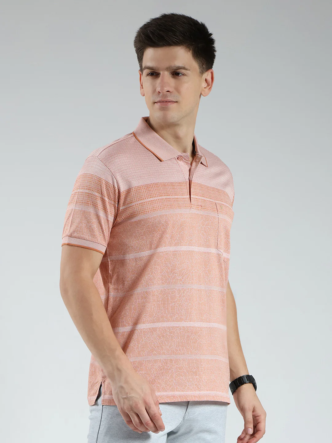 Luxuria Men Orange Stripe Collar Half Sleeve T-Shirt - Image 4