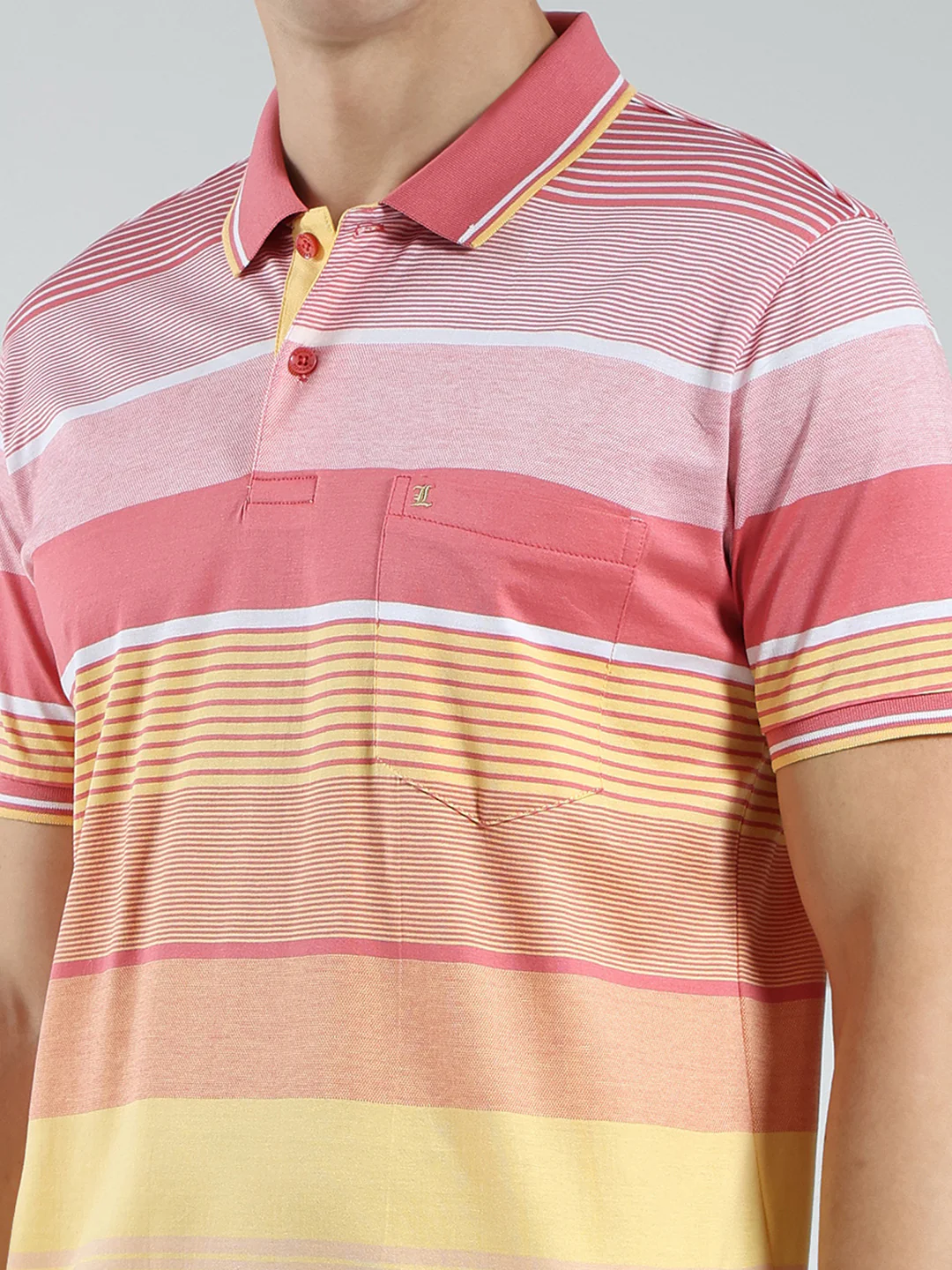 Luxuria Men Pink Stripe Collar Half Sleeve T-Shirt - Image 6