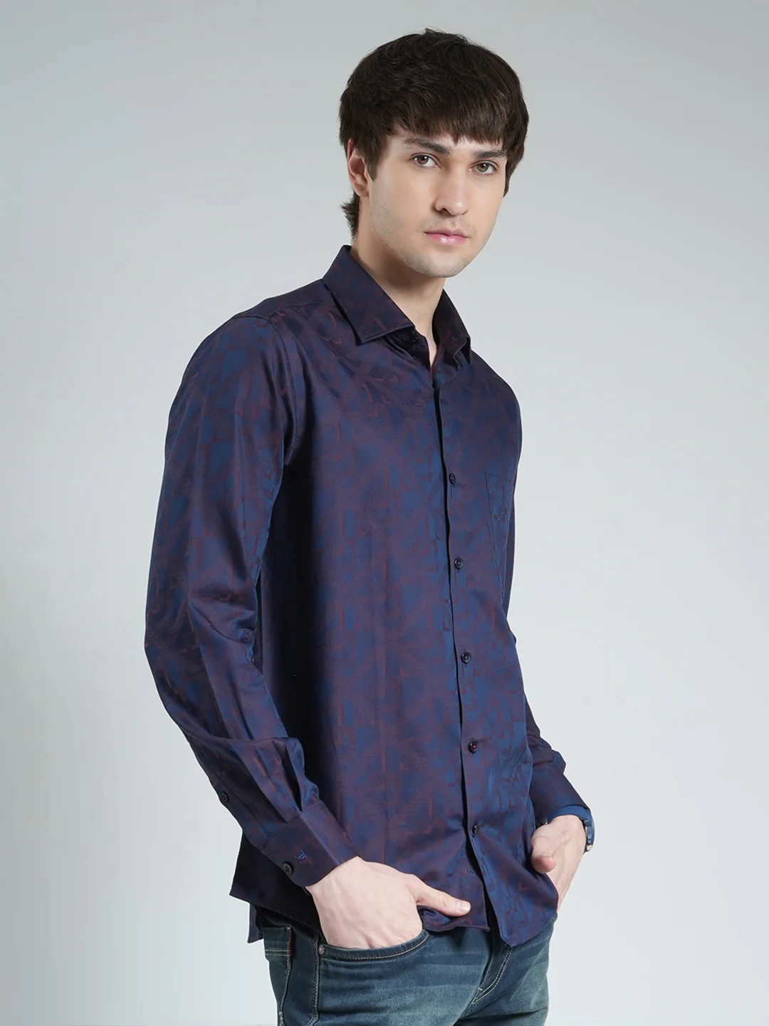 Luxuria Men Purple Printed Collar Full Sleeve Shirt - Image 4