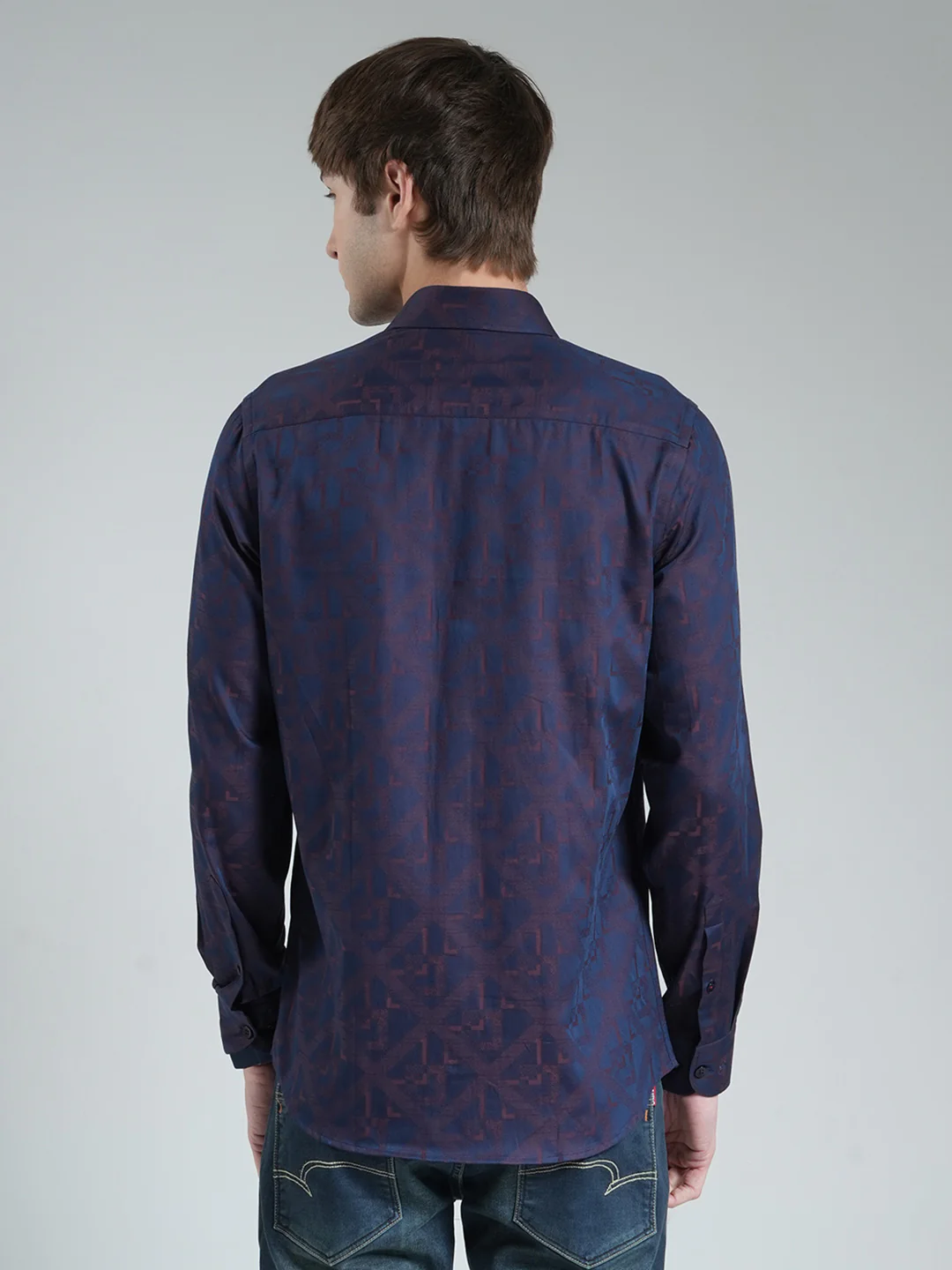Luxuria Men Purple Printed Collar Full Sleeve Shirt - Image 5