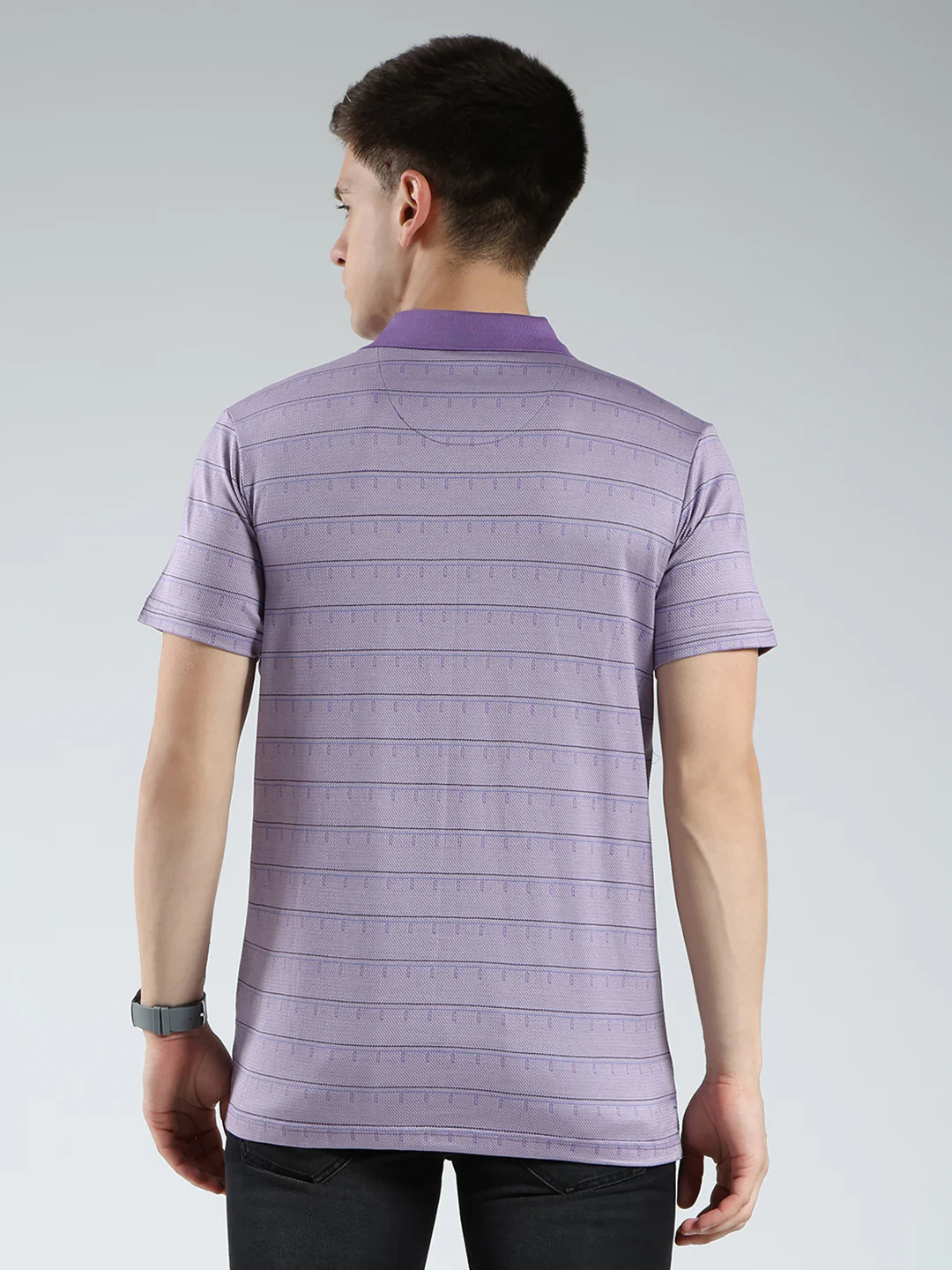 Luxuria Men Purple Stripe Collar Half Sleeve T-Shirt - Image 5