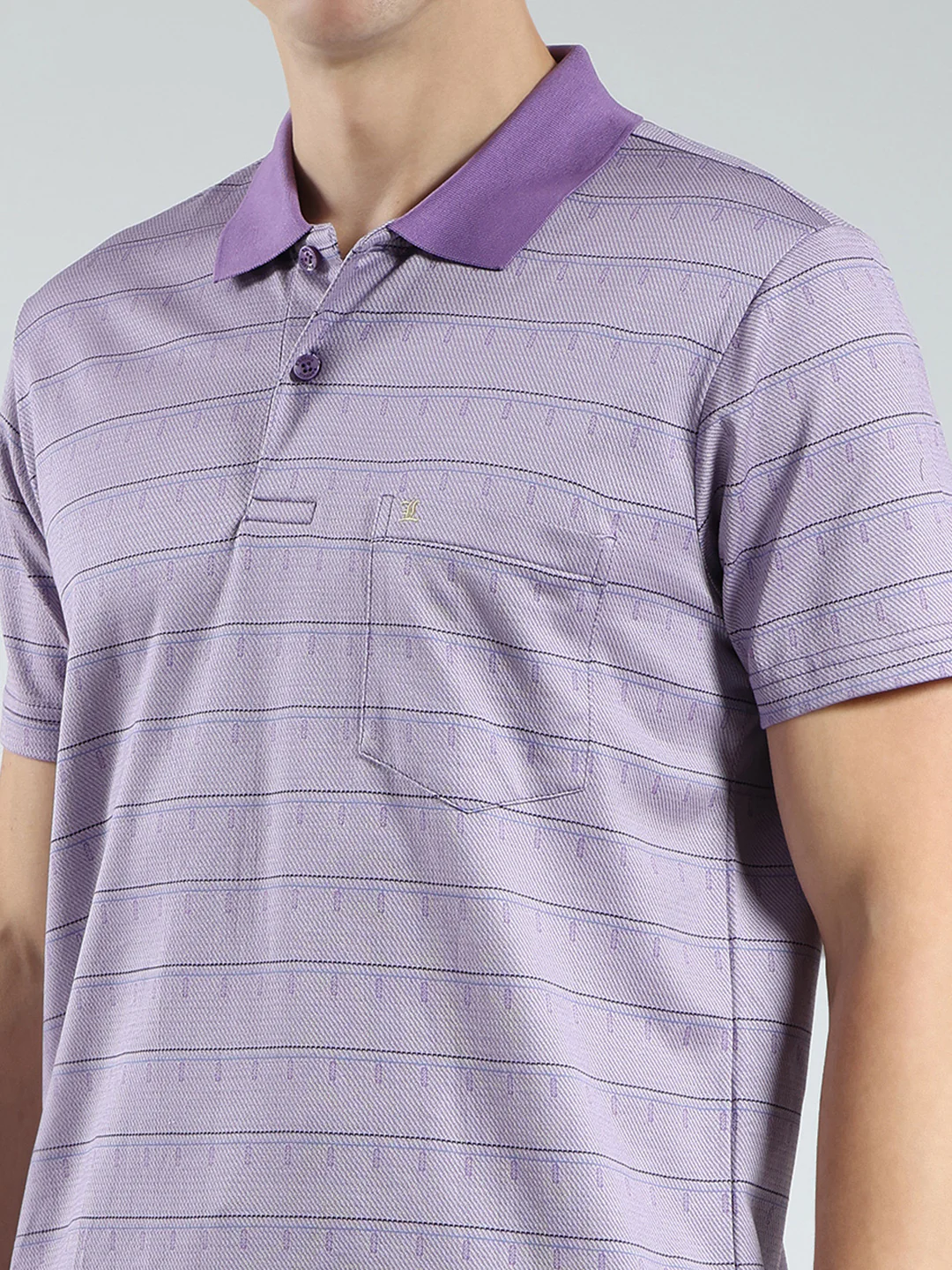 Luxuria Men Purple Stripe Collar Half Sleeve T-Shirt - Image 7