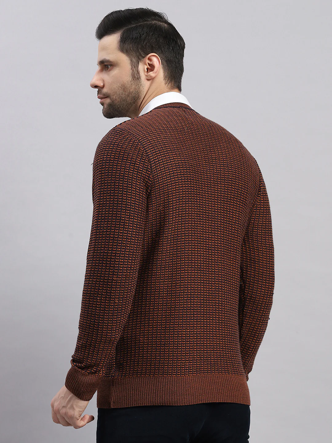 Luxuria Men Rust Printed V Neck Full Sleeve Pullover - Image 5