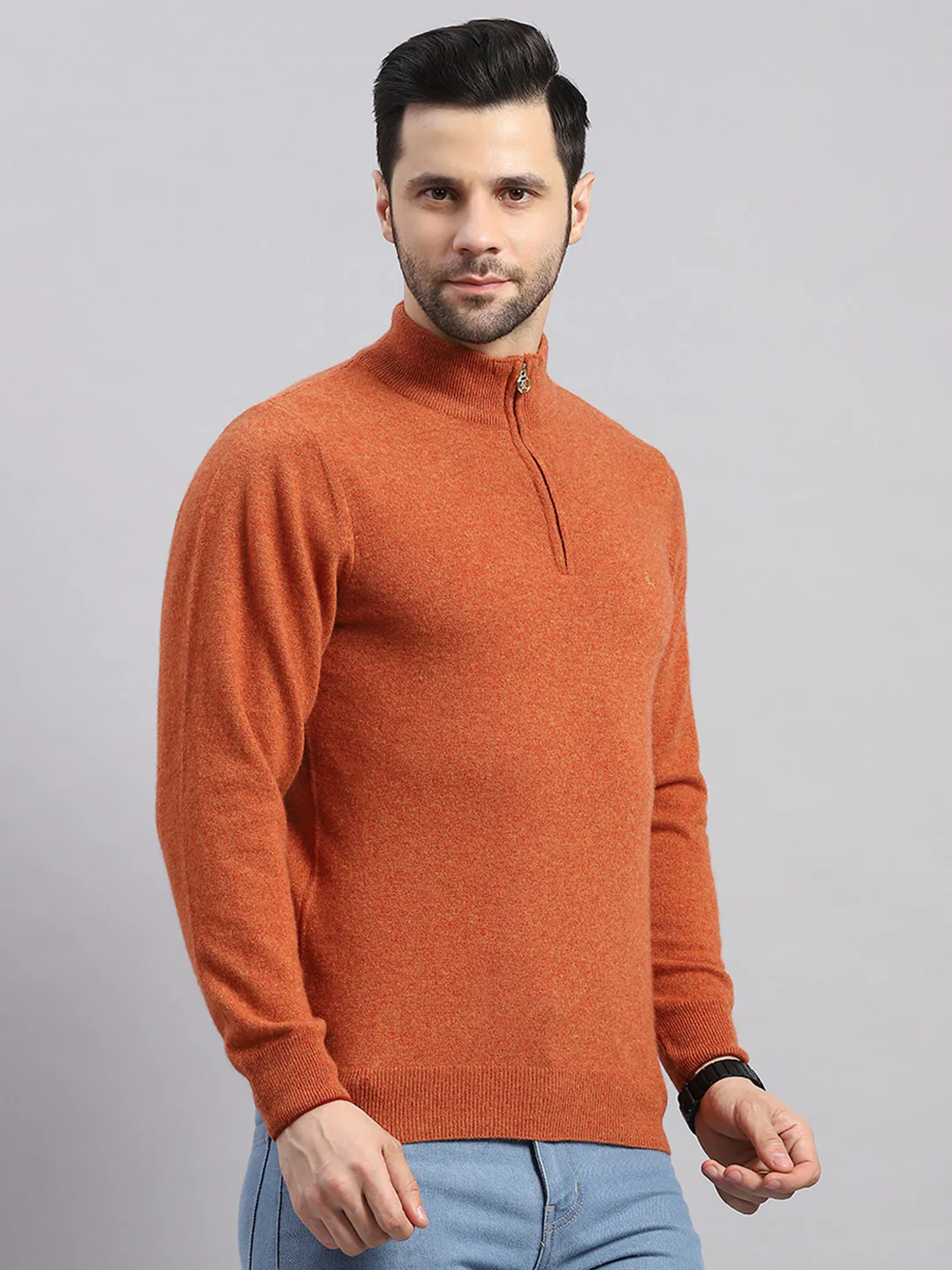 Luxuria Men Rust Solid Collar Full Sleeve Pullover - Image 4