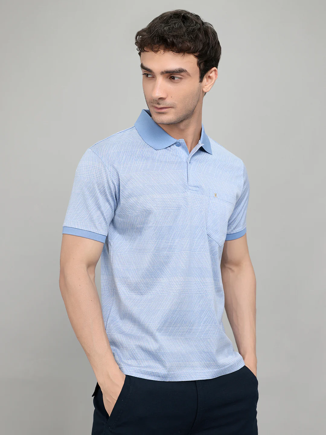 Luxuria Men Sky Blue Printed Collar Half Sleeve T-Shirt - Image 3