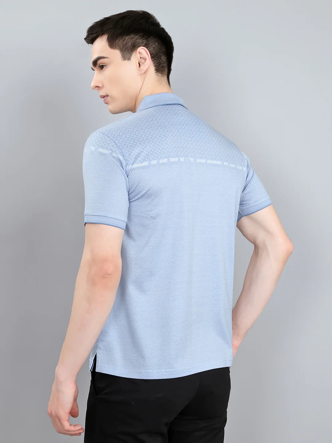 Luxuria Men Sky Blue Printed Collar Half Sleeve T-Shirt - Image 4