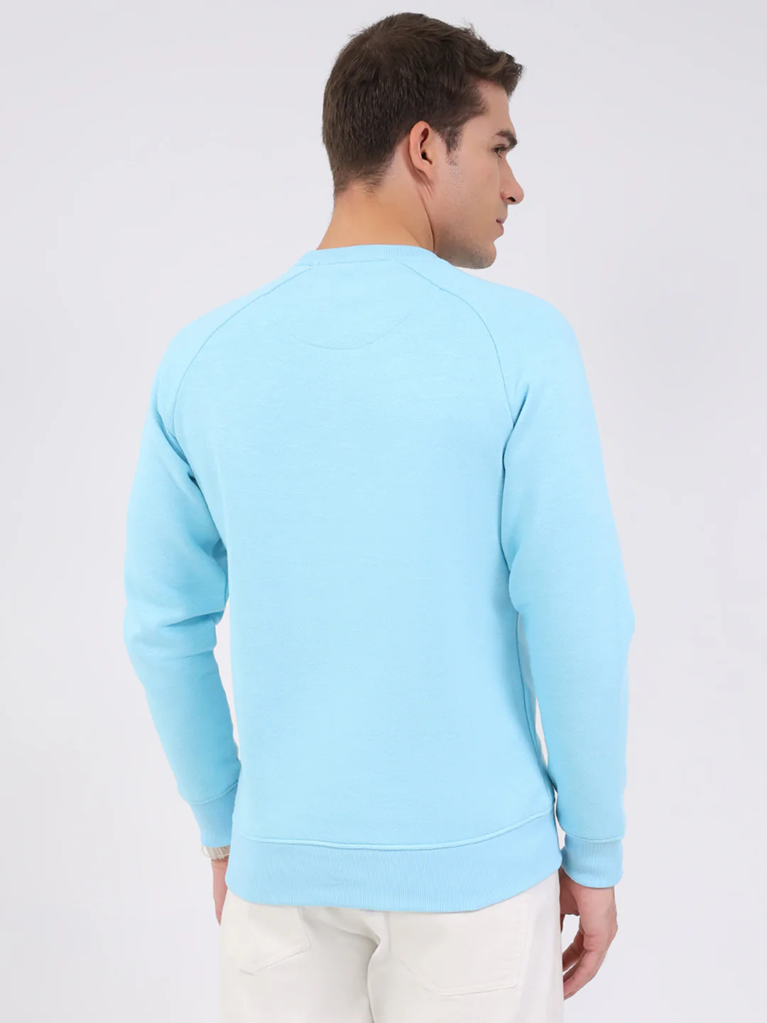 Luxuria Men Sky Blue Solid Round Neck Full Sleeve Sweatshirt - Image 5