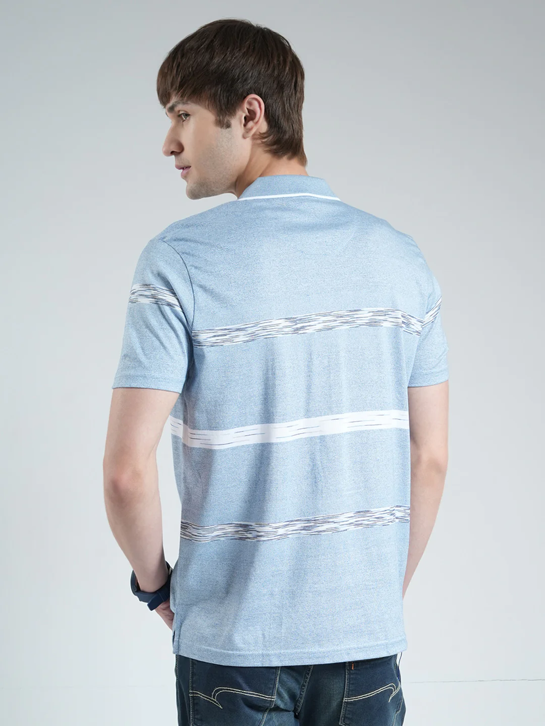 Luxuria Men Sky Blue Stripe Collar Half Sleeve T-Shirt - Image 5